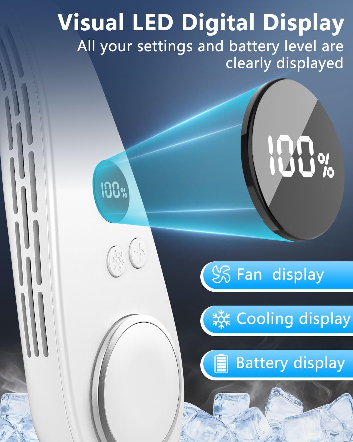 Neck Fans That Blow Cold Air Rechargeable,Neck Fan Air Conditioner Personal Cooling Device,Portable Battery Powered Silent Headphones round Leafless Necklace AC Fan for Women Men Adults Kids White