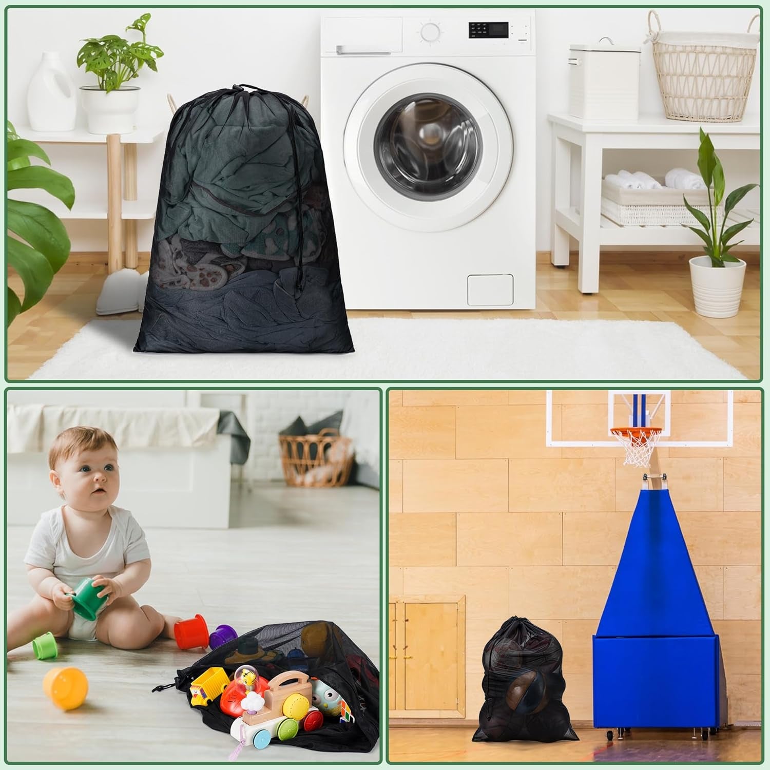 2 Pack Mesh XL Laundry Bags,Machine Washable Dirty Clothes Organizer with Drawstring and ID Tag, Large Laundry Hamper Liner Enough to Laundry Essentials Fortravel(24"X 36",Black+White)