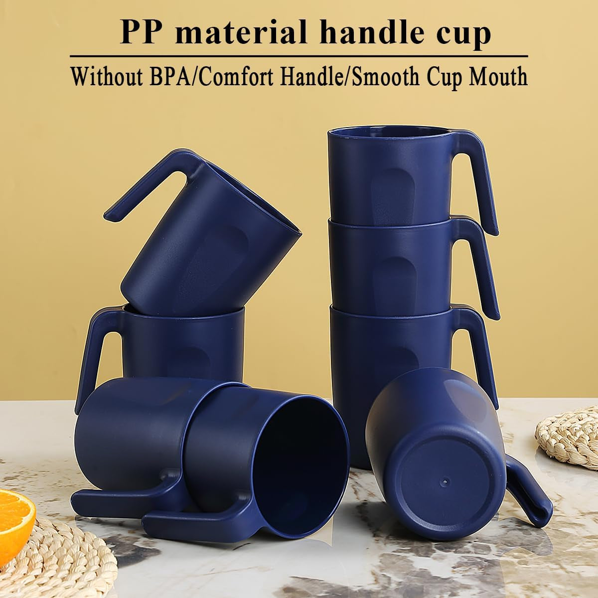 Set of 8 Blue Plastic Coffee Mugs with Handles, 15 Oz Reusable Cups for Home, Garden, Picnic, Camping, and Outdoor Use