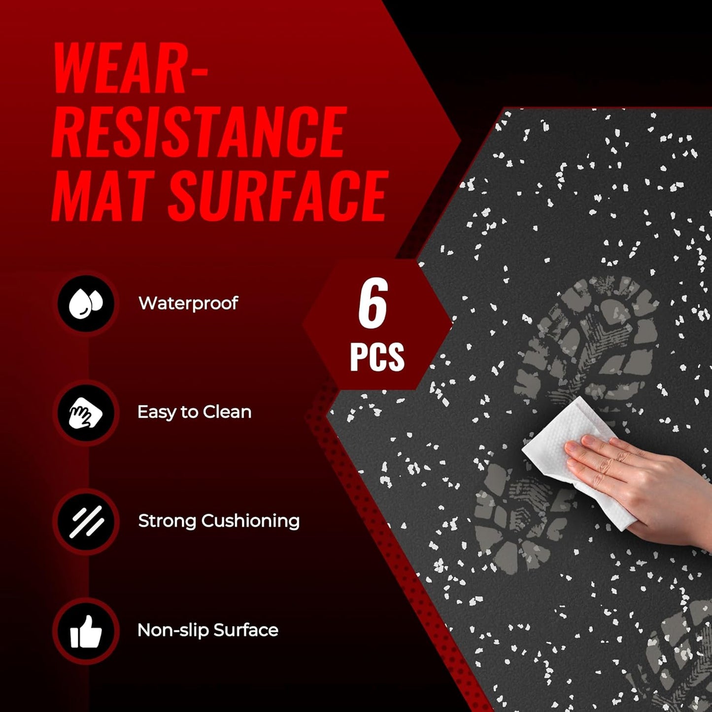 6-Piece Set of 0.56-Inch Thick High-Density EVA Foam Exercise Mats with Rubber Top, Interlocking Gym Flooring for Home Use, Protective Workout Mat, Black/Grey, 24 Sq Ft