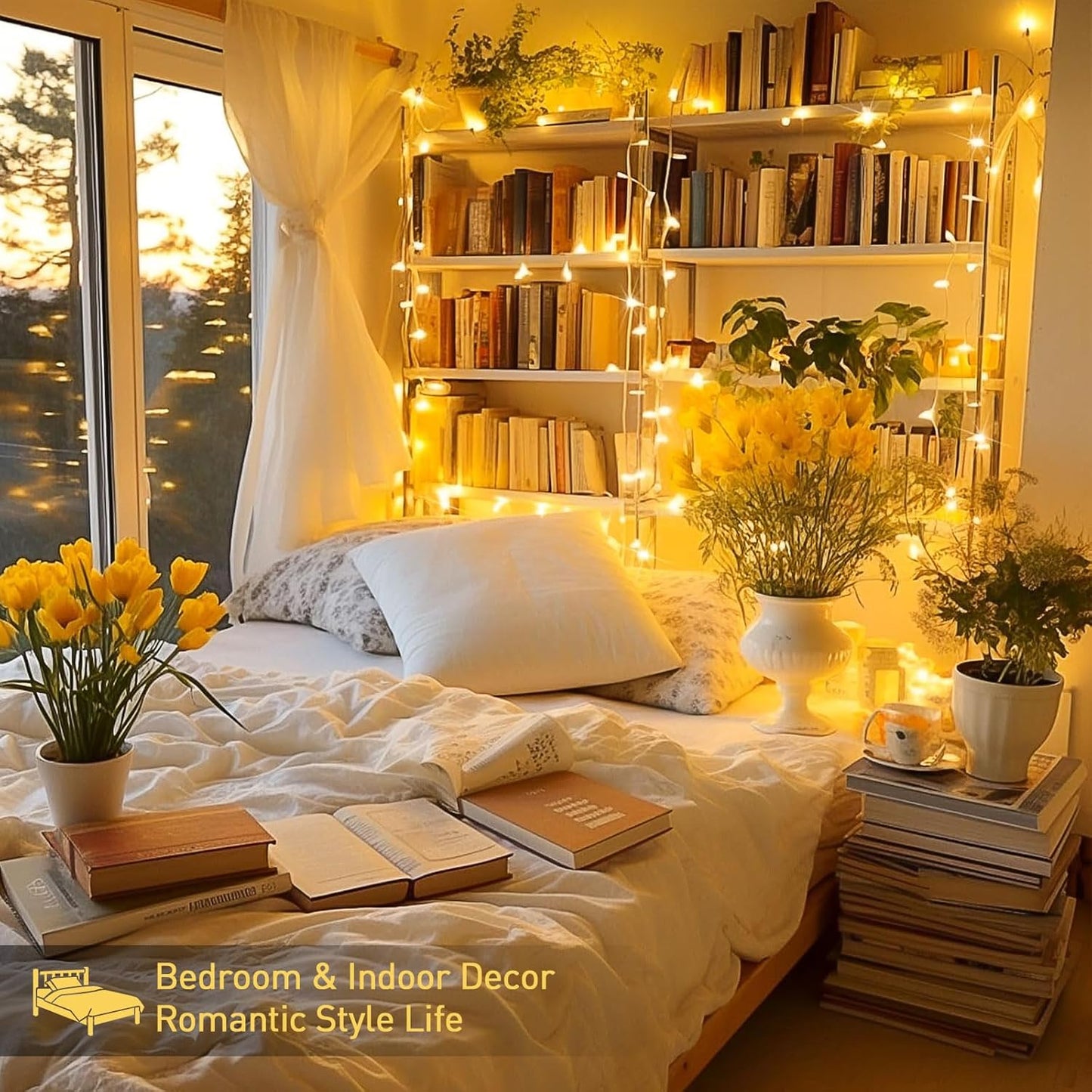 200 LED String Lights Indoor Outdoor Clear Wire, Connectable Warm White Christmas Lights for Bedroom, 66 Ft Twinkle Fairy Classroom Light Plug in for Home Wedding Tree Yard Patio Decor