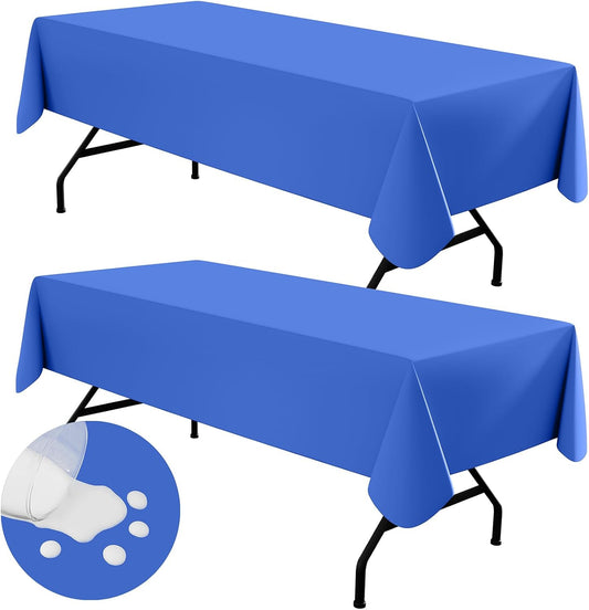 2 Pack Rectangle Vinyl Tablecloth, Waterproof Spillproof Plastic Flannel Backed Table Cloth, Wipe Clean Table Cover for Dining, Buffet Parties and Camping (Blue, 52" X 70")