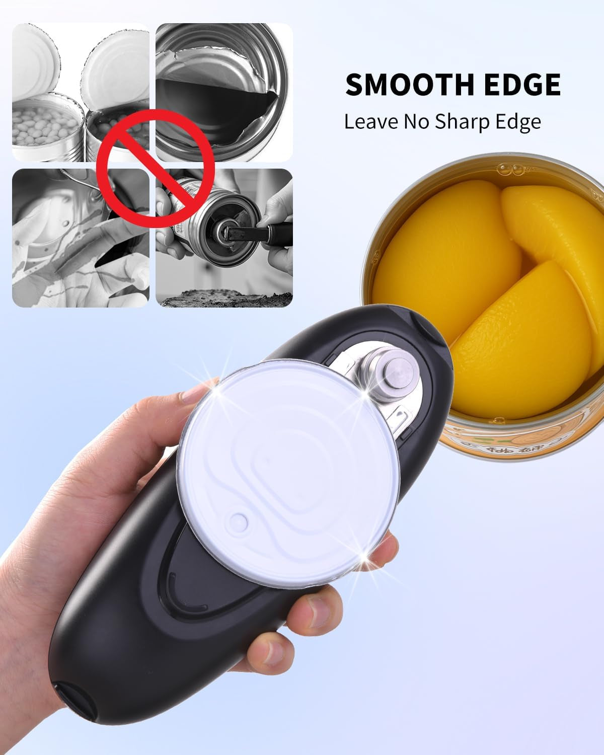 Electric Can Opener, One-Touch Automatic Can Opening with Smooth Edges, Food Safety Handheld Battery-Operated Can Opener for Kitchen and Seniors, Black