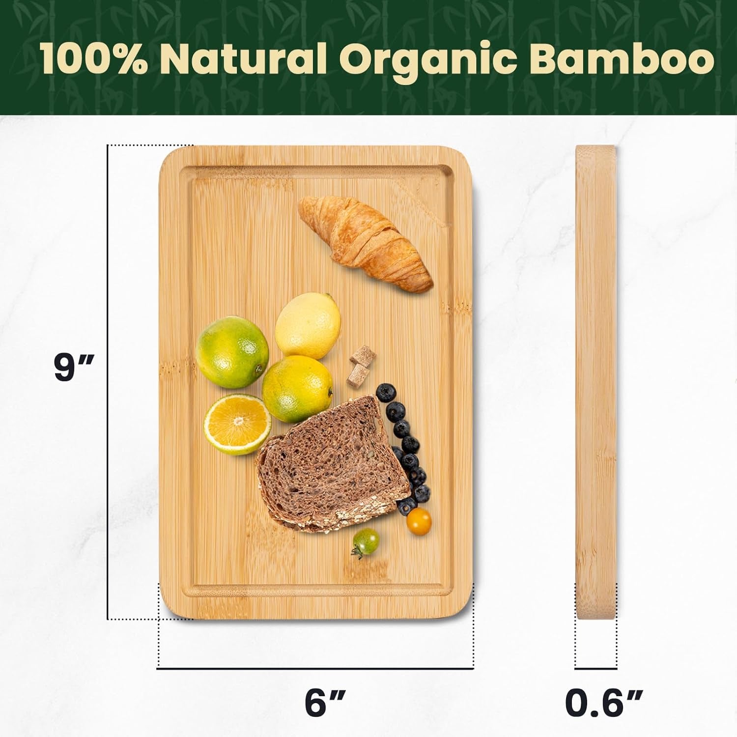 9” X 6” Mini Bamboo Cutting Board, Small Wooden Cutting Boards for Kitchen Charcuterie Boards with Juice Groove and Handles, Chopping Board for Fruit, Vegetables and Cheese