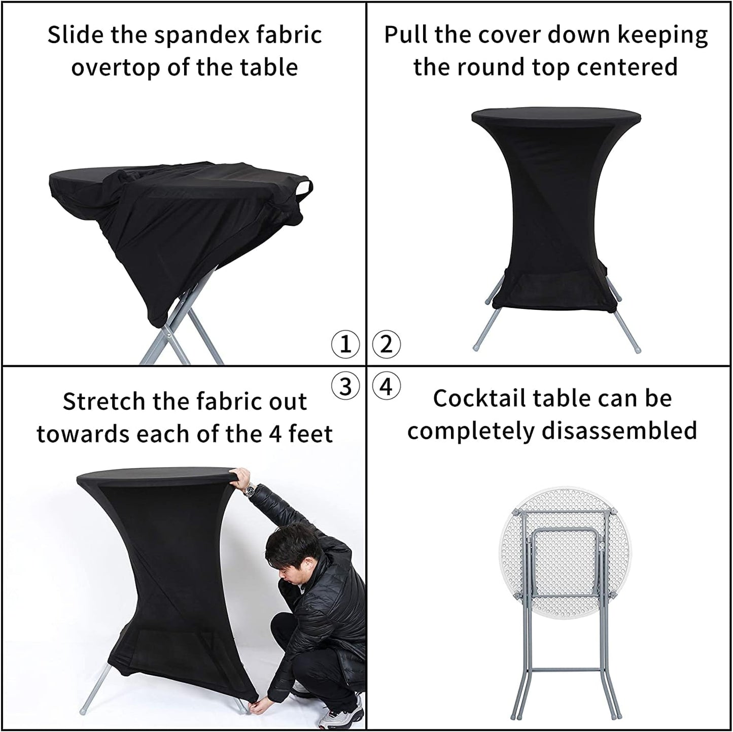 Cocktail Table Covers Stretch Spandex White Cocktail Table Cover Cloth for Wedding, Banquet and Party (30"-32" Diameter X 42" Height,2Pc)
