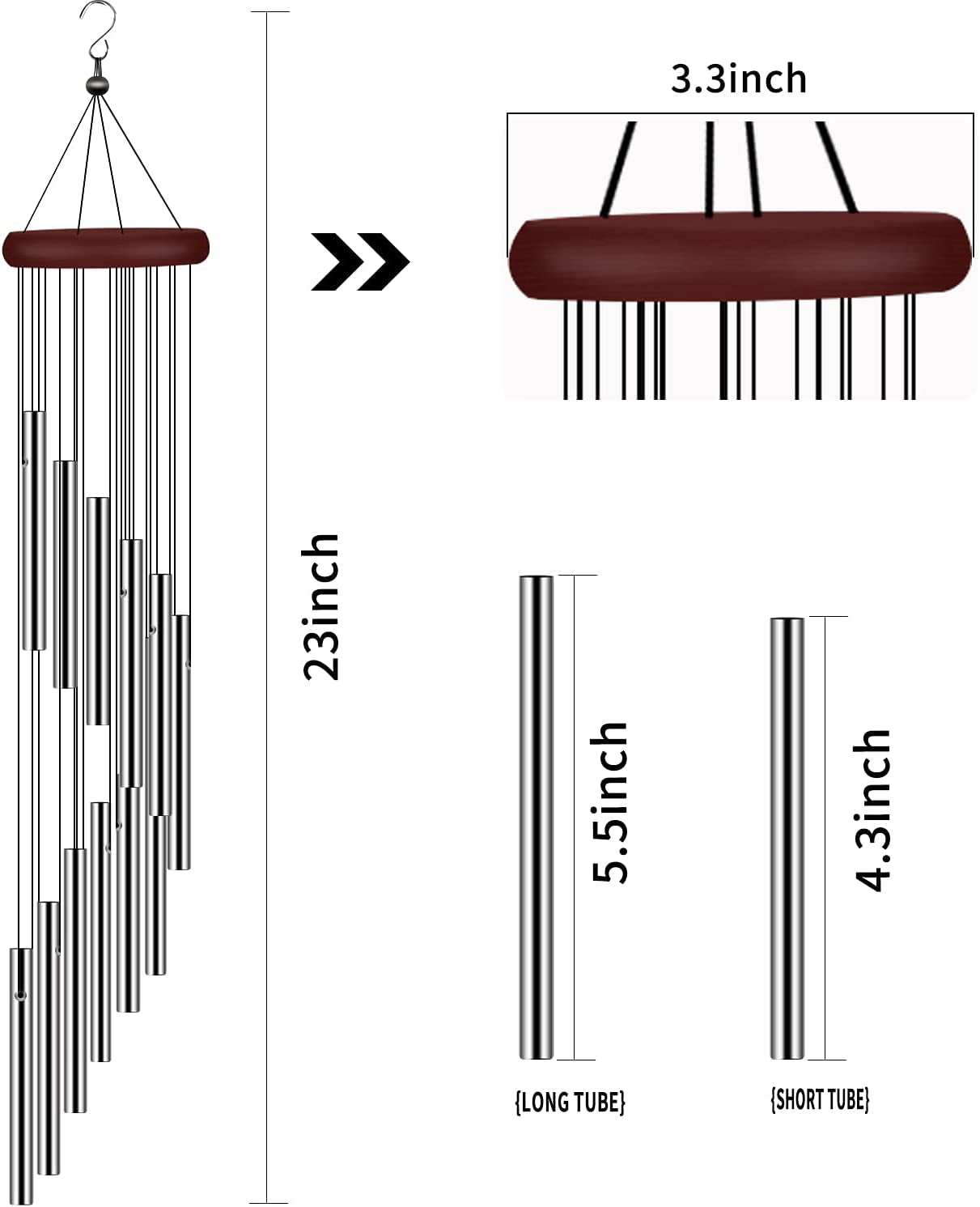 Wind Chimes for Outside, Sympathy Wind Chimes Outdoor Clearance with 12 Aluminum Alloy Tubes and Hook, Memorial Wind Chime Gift Decoration for Home, Patio, Garden, Outdoor