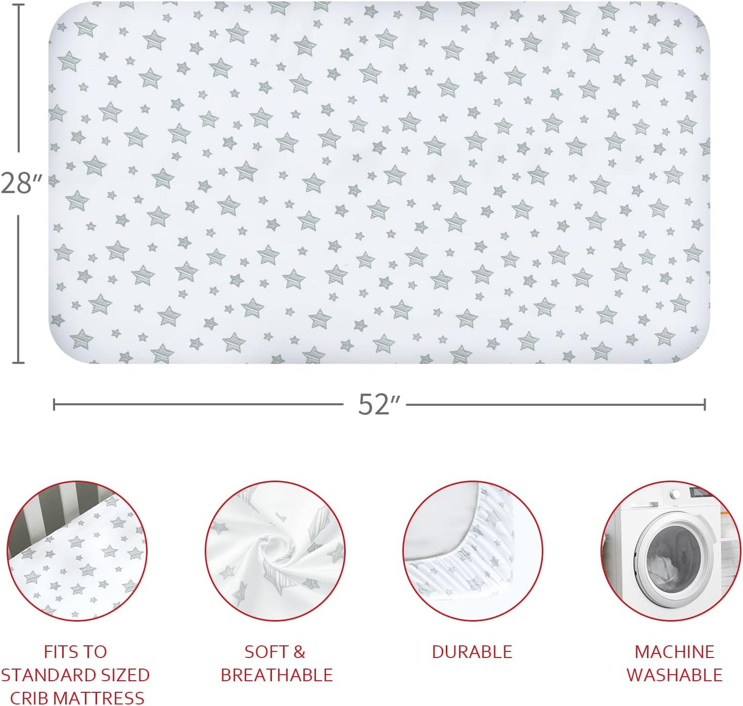 Crib Sheets for Girls 4 Pack, Fitted Crib Sheets for Standard Size Crib and Toddler Mattresses, Soft and Breathable Baby Gift Girl Set, Pink