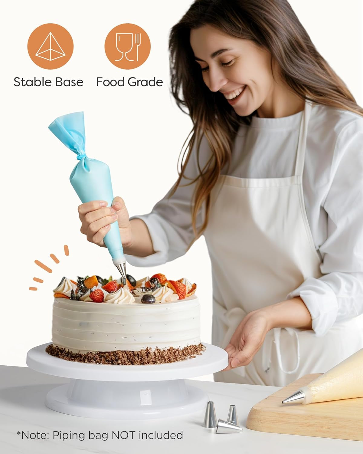 Cake Stand, 11 Inch Rotating Cake Turntable for Decorating, Display & Baking, Smooth Revolving Spinner Stand (White)