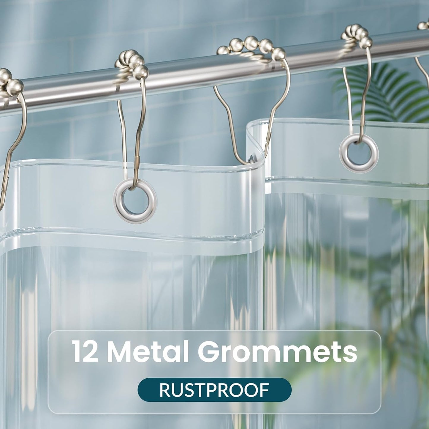 Shower Curtain Rings and Waterproof Lightweight 72 X 72 Inches PEVA Shower Curtain Liner, Clear
