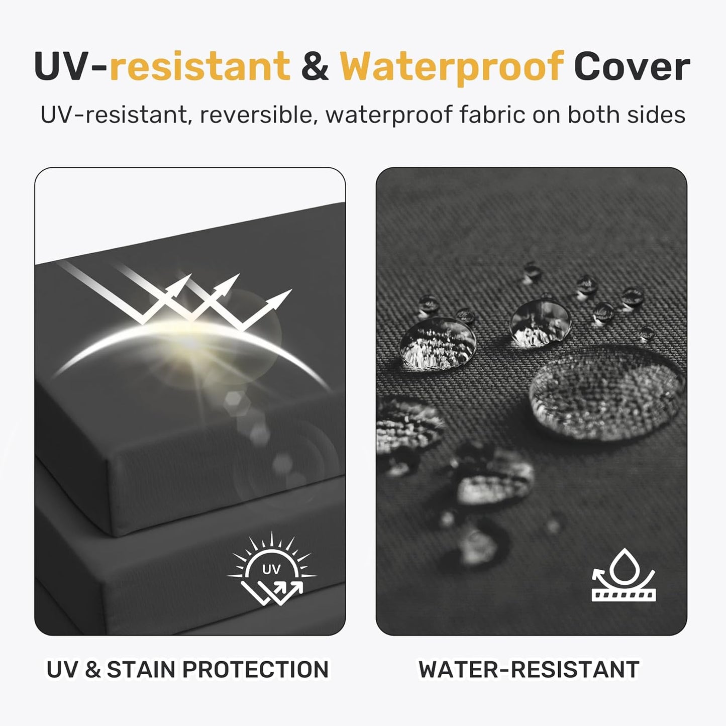 Outdoor Chair Cushions Pack of 4, Water Resistant Patio Cushions with Ties, High Density Sponge Filling Square Corner Seat Cushions for Outdoor Furniture, 18.5"*16"*3", Grey