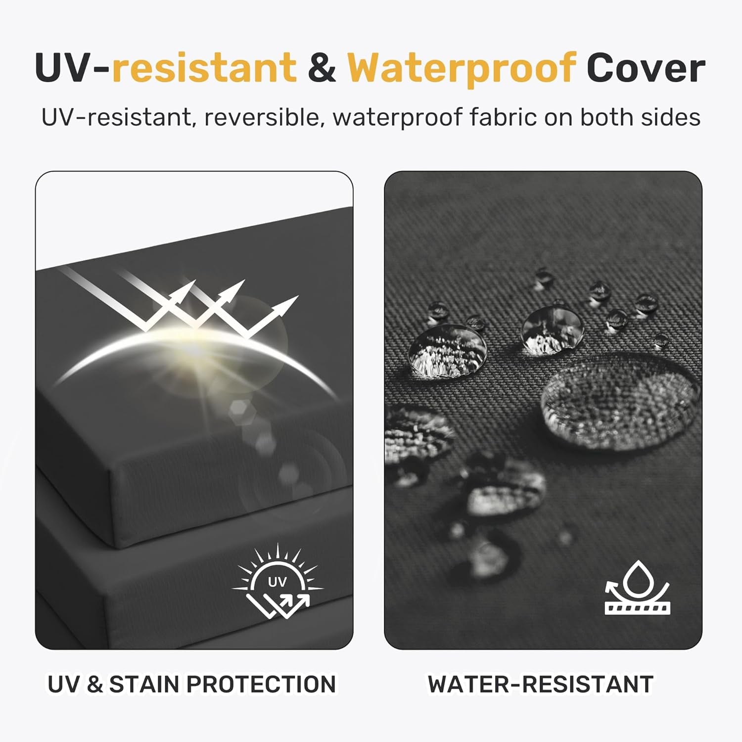 Outdoor Chair Cushions Pack of 4, Water Resistant Patio Cushions with Ties, High Density Sponge Filling Square Corner Seat Cushions for Outdoor Furniture, 18.5"*16"*3", Grey