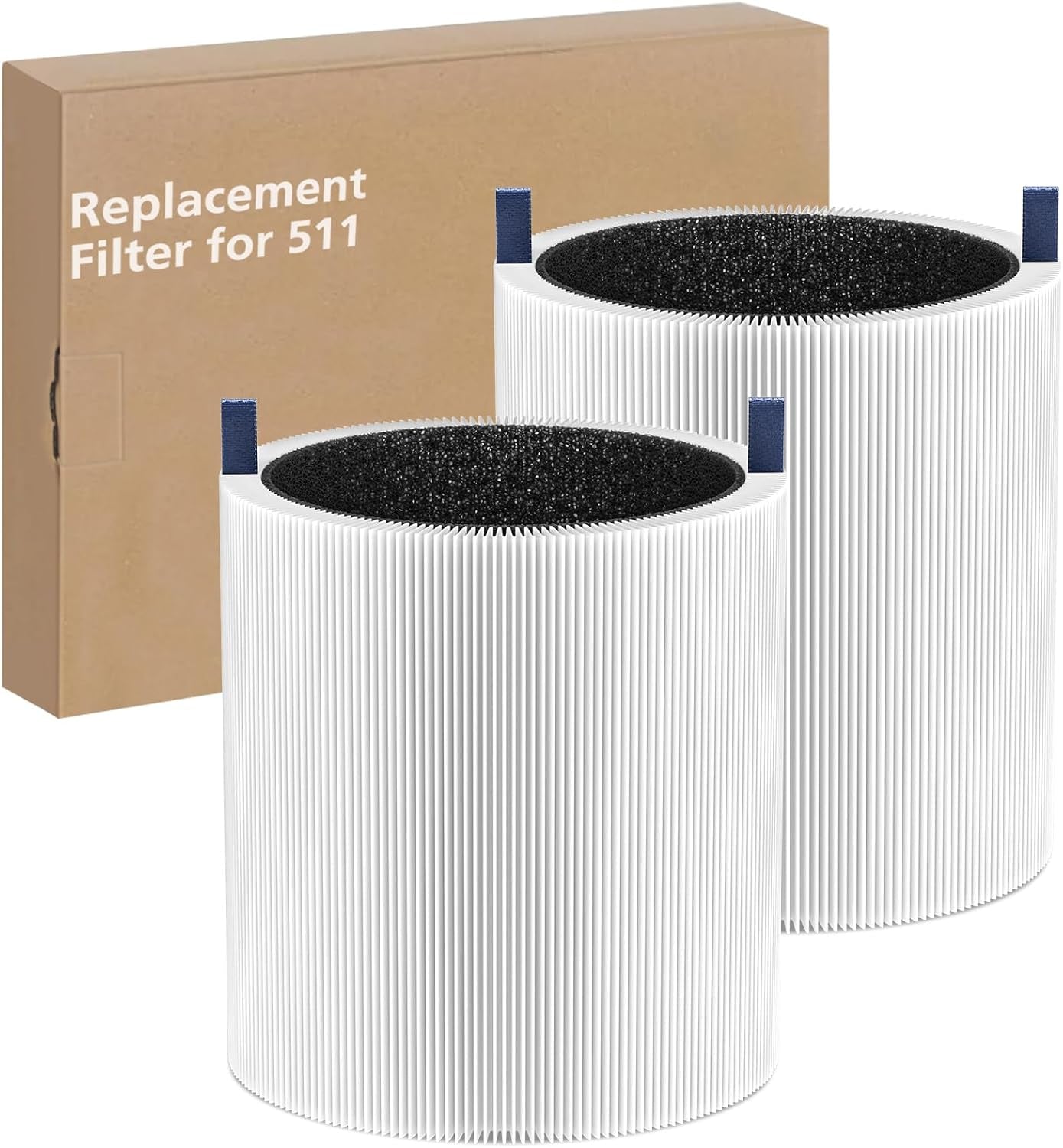 2-Pack 511 Replacement Filter, Compatible with Blue Air Blue Pure 511 Air Purifier, True H13 HEPA Filters, and Activated Carbon Filter
