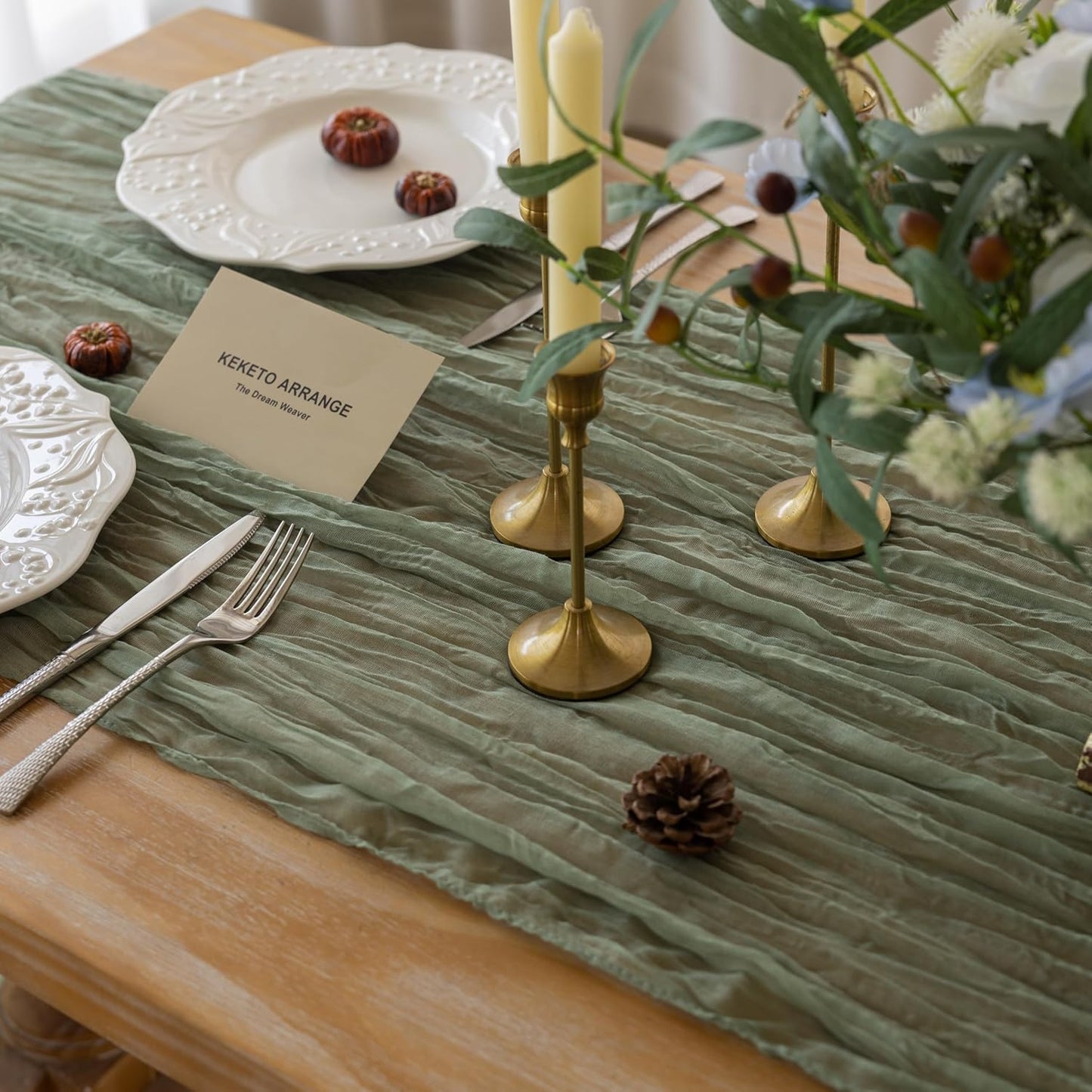 Sage Green Table Runner Sheer Table Runner French Country Décor Rustic Gauze Bali Yarn Cheesecloth 120 Inch 10 FT Cheese Cloth for Wedding Baby Bridal Shower Party Home Decorations