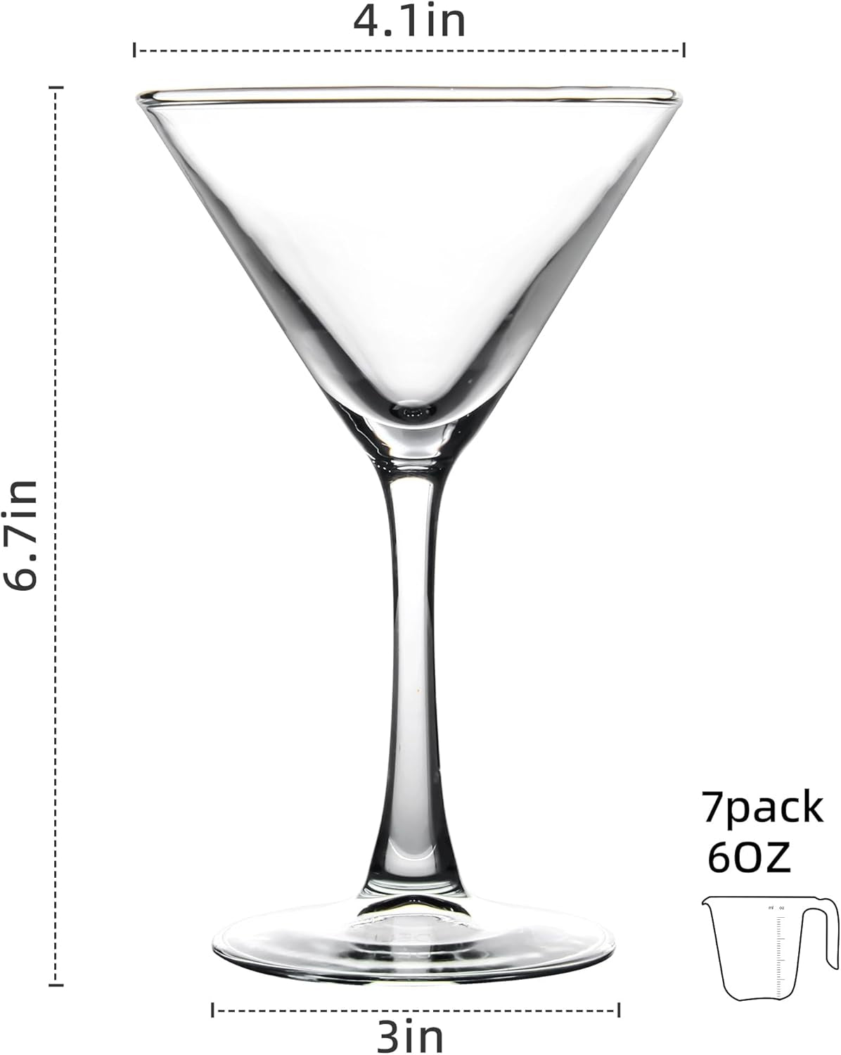 Set of 7 Classic Clear Martini Glasses - 6 Ounce Capacity for Espresso Martini, Cosmopolitan, and Manhattan - Perfect Gift for Housewarming and Engagement Celebrations