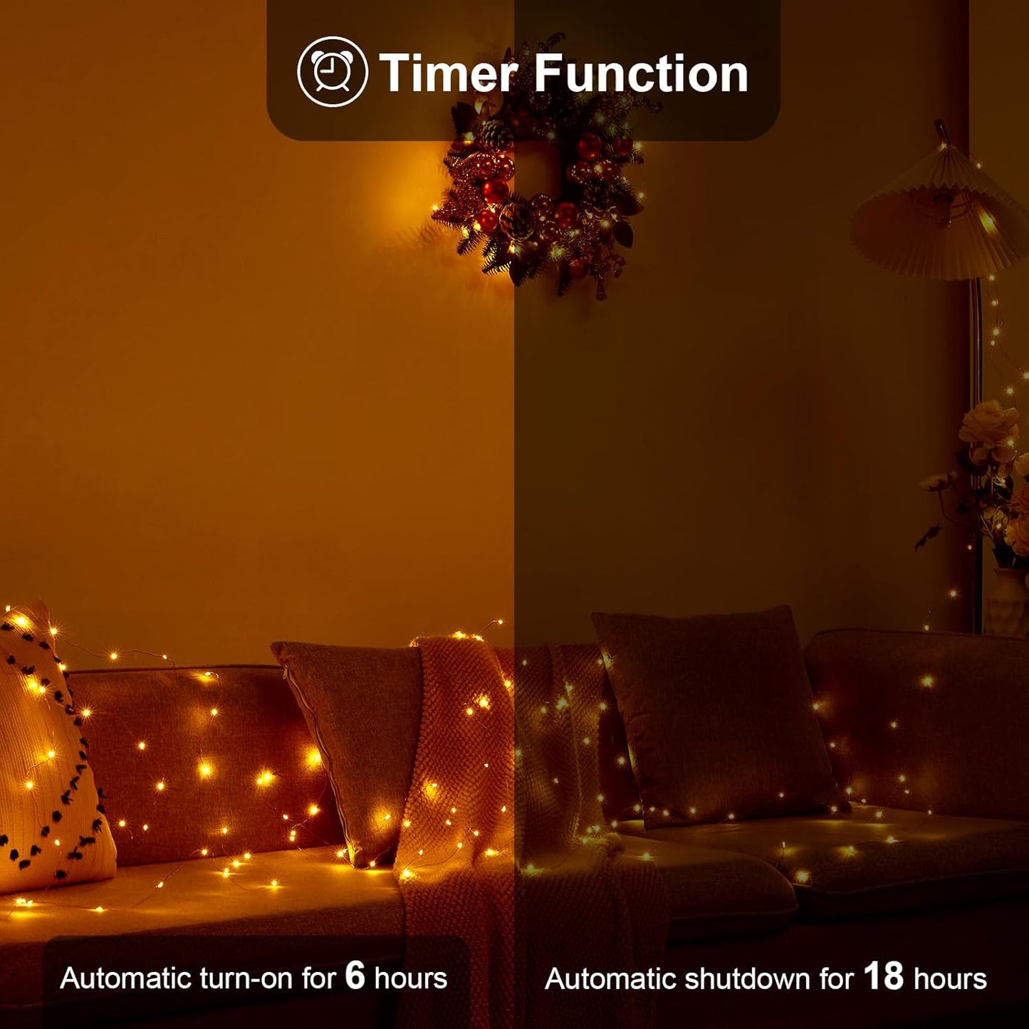 1 Pack 16.4Ft Battery Operated String Lights with Timer, Warm White with Synchronized Twinkle Mode, Fairy Lights Battery Powered, 50 Leds, Idea for Christmas Bedroom Party Wedding