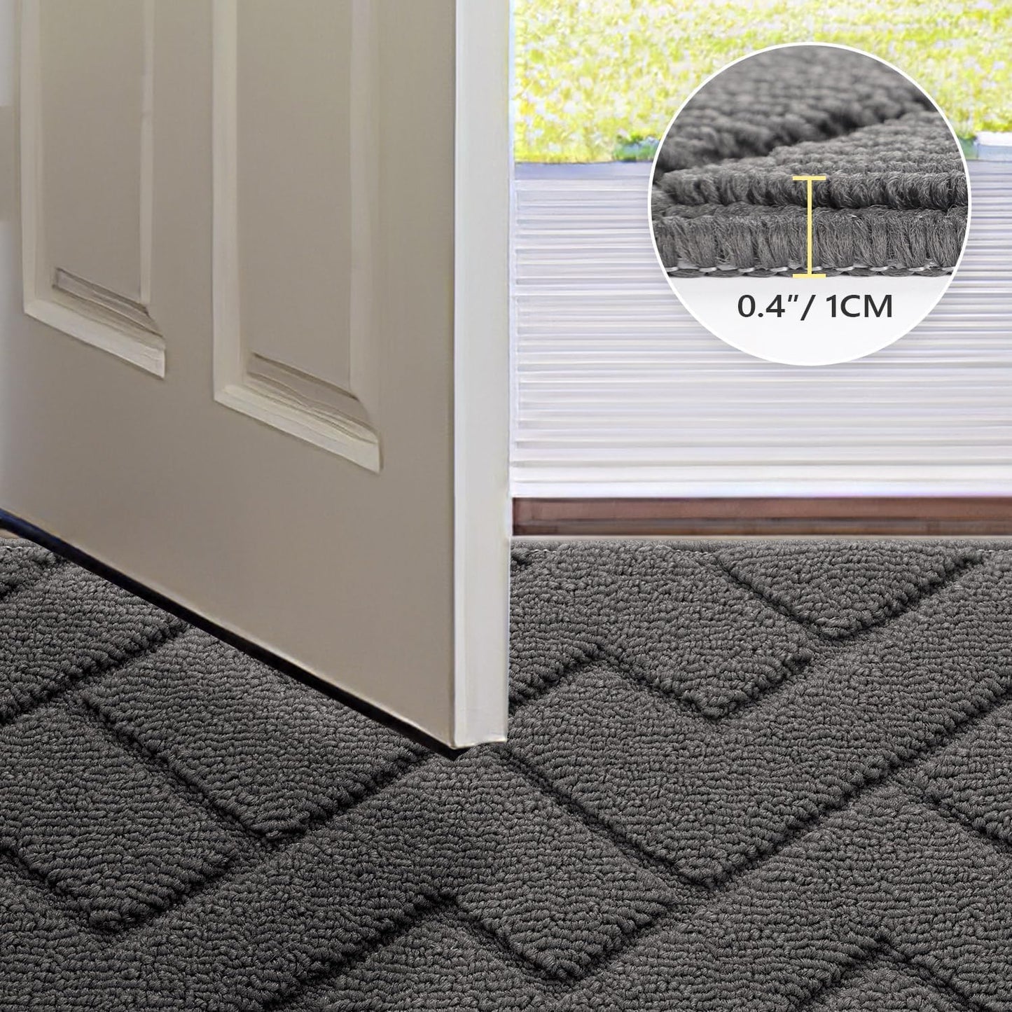 Indoor Absorbent Doormat, Odor-Free and Non-Slip, 20" x 31.5", Low-Profile Washable Floor Mat for Entryway (Grey)