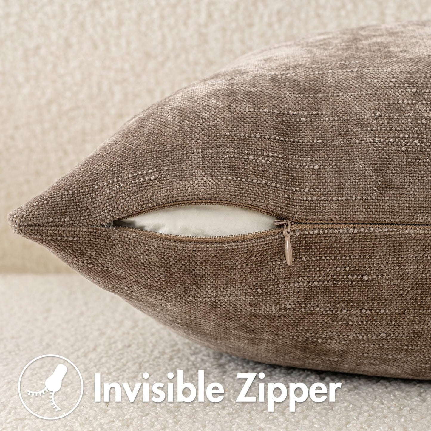 Pack of 2 Decorative Throw Pillow Covers Soft Chenille Throw Pillows Solid Neutral Farmhouse Textured Cushion Covers for Couch Sofa Bedroom Living Room 18X18 Inch, Taupe Grey