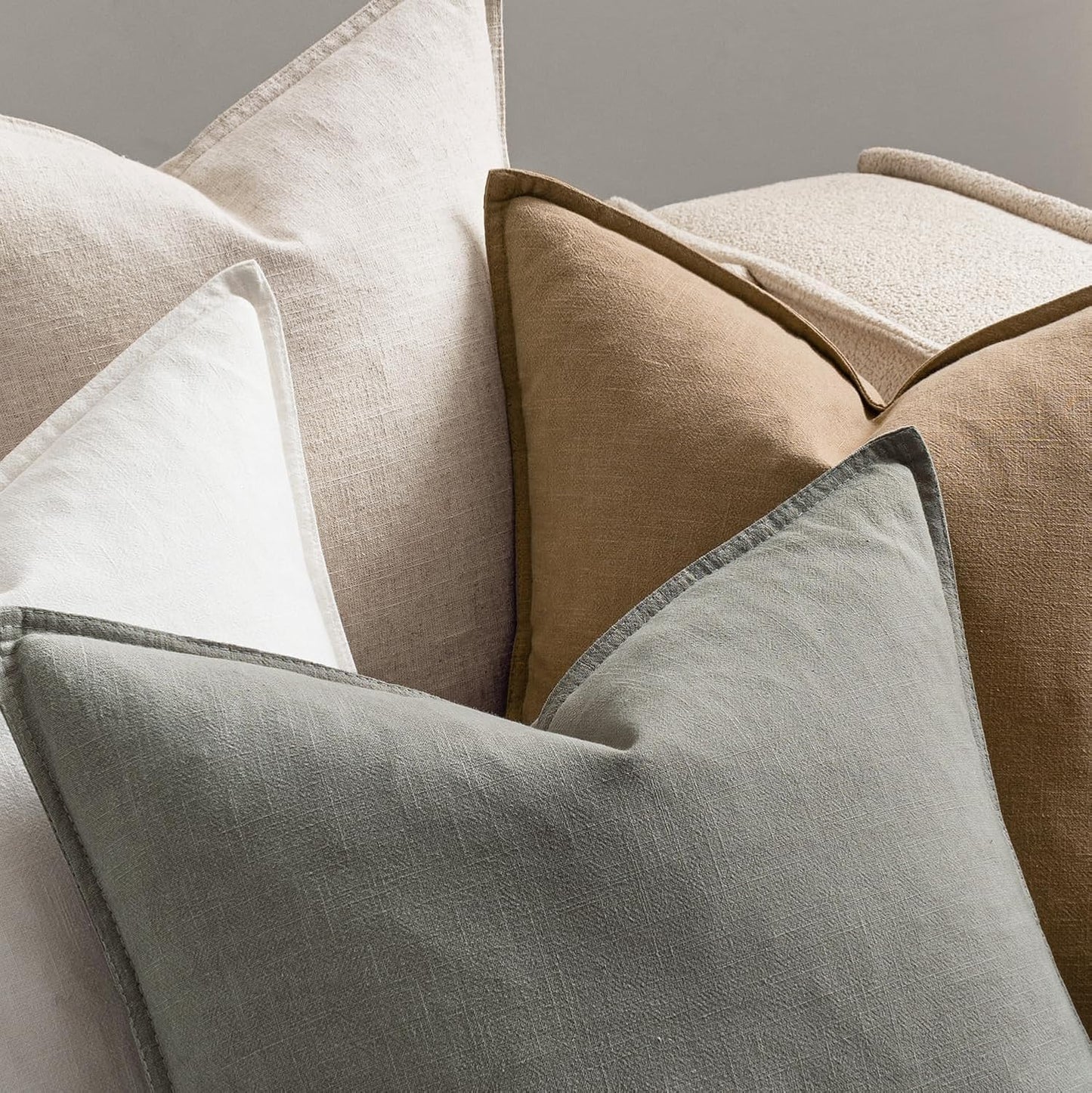 Set of 4 Neutral Linen Decorative Pillow Covers - Soft Solid Accent Cushion Cases for Modern Home Décor, 18x18 Inches