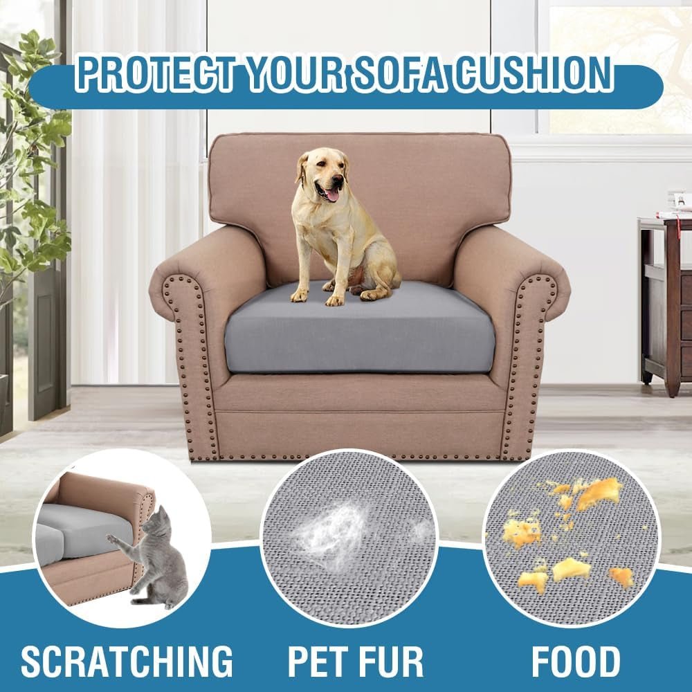 Water Resistant Woven Linen Look Couch Cushion Covers Individual Seat Couch Slipcover Set Chair Cushion Covers Suitable for Armchair Cushion Protector Slipcovers (1 Pack, Grey)