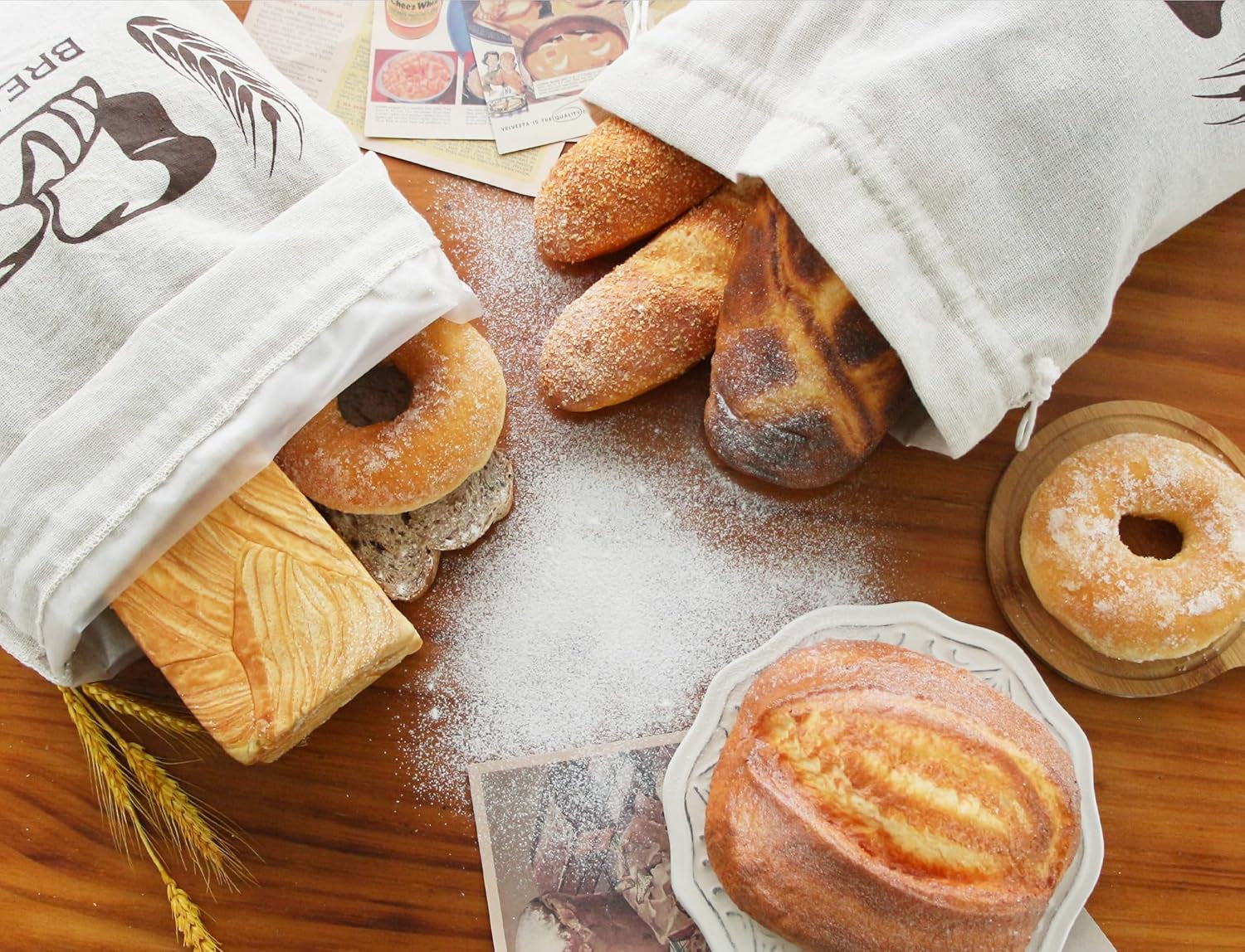 2 Pack Bread Bags for Homemade Bread Sourdough Organic Linen Sourdough Bread Bags 17" X 13" XL Reusable Linen Bread Baking Supplies Bread Storage Housewarming Gift