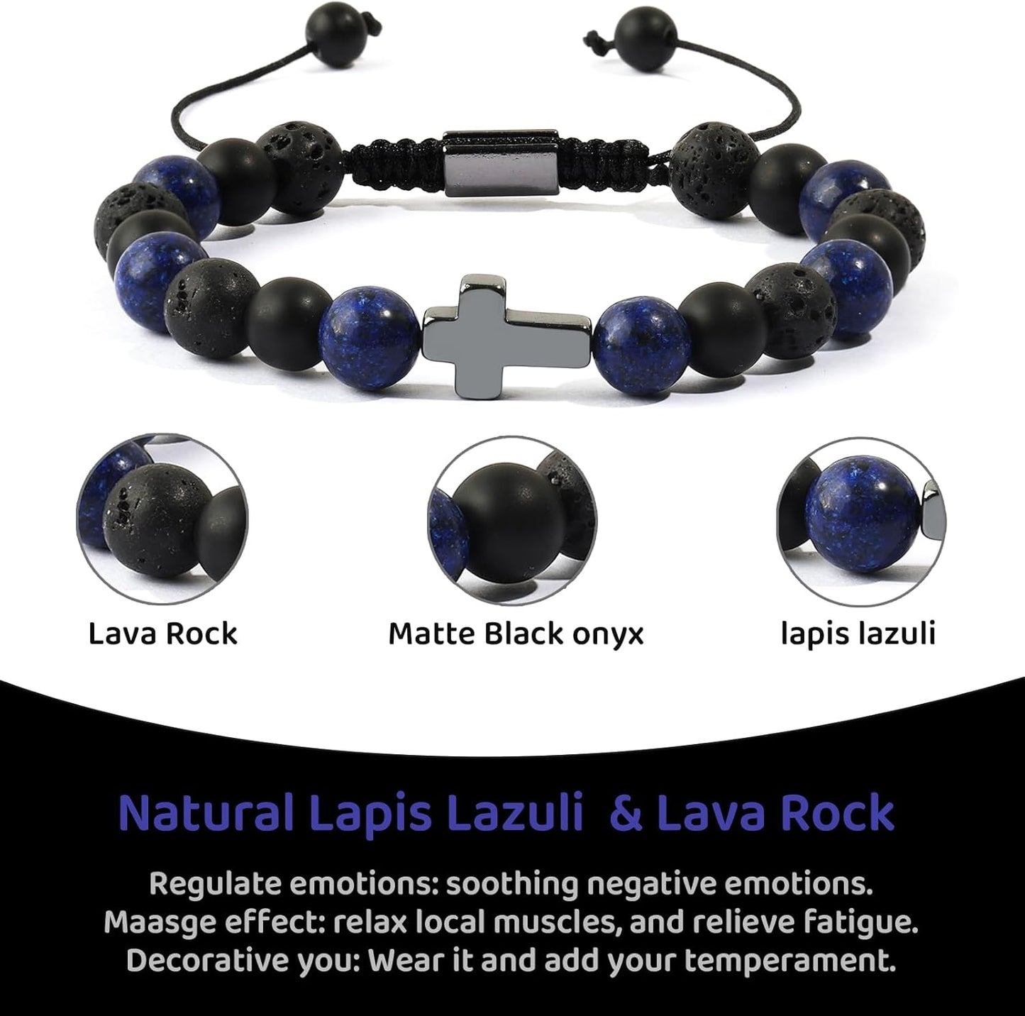 Cross Communion Beads Bracelets Gifts for Teenage Boys, Christian Baptism Lapis Lazuli Bracelets Gifts for Grandson Son Brother Cousin Teens Friends