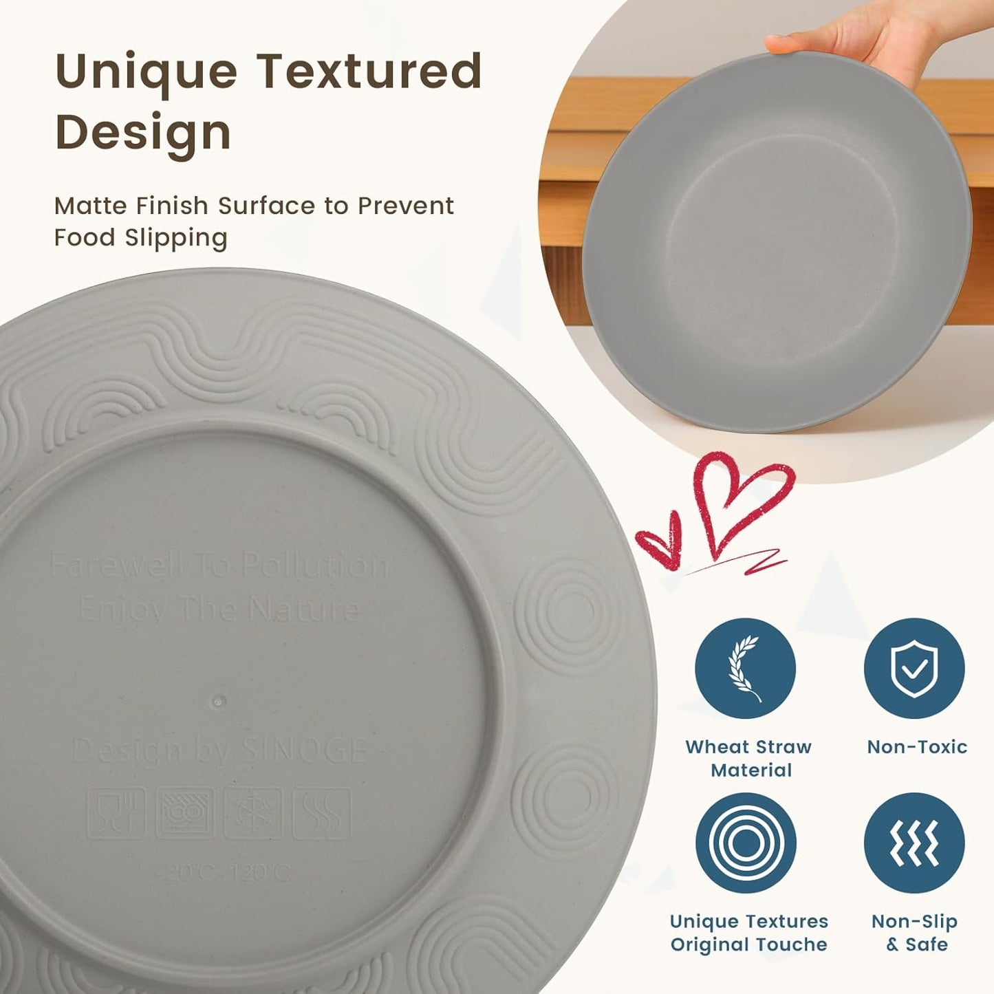 40-Piece Grey Wheat Straw Dinnerware Set, Durable and Non-Breakable Tableware for 8, Microwave, Dishwasher, and Freezer Safe