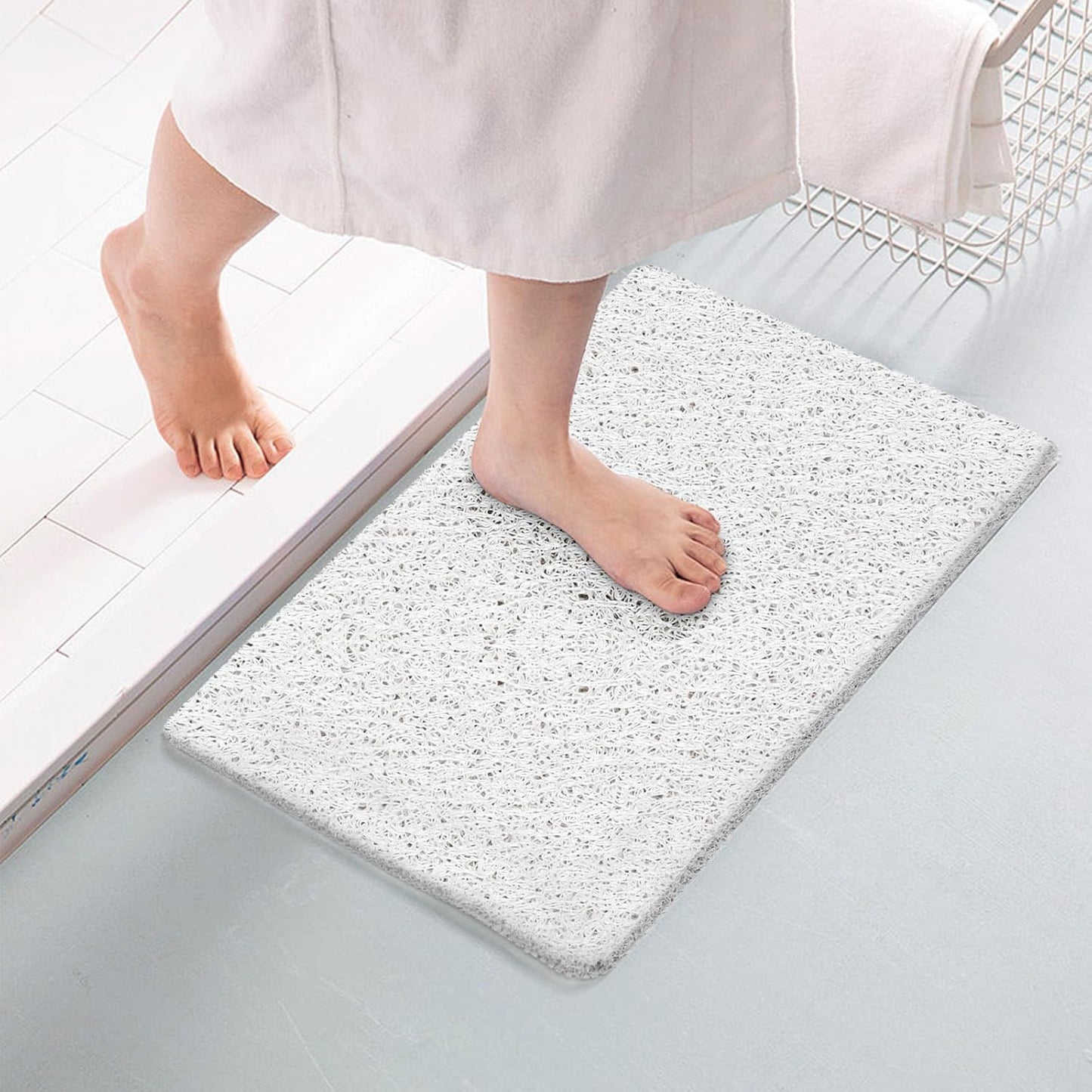 Bathtub Mat Non Slip, Bath Mat for Tub, Shower Mats for inside Shower, 31.5X16 Inch, PVC Loofah Bathroom Mats for Wet Areas, Quick Drying, White