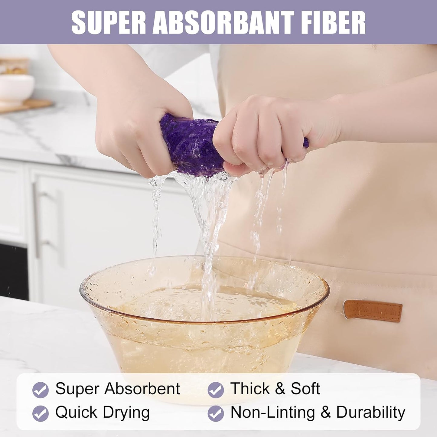 12 Pack Microfiber Cleaning Cloth(12 X 12 Inches, Purple), Ultra Soft and Absorbent Cleaning Rags, Reusable and Non-Linting Dust Removal Cleaning Cloths for Car, House, Kitchen