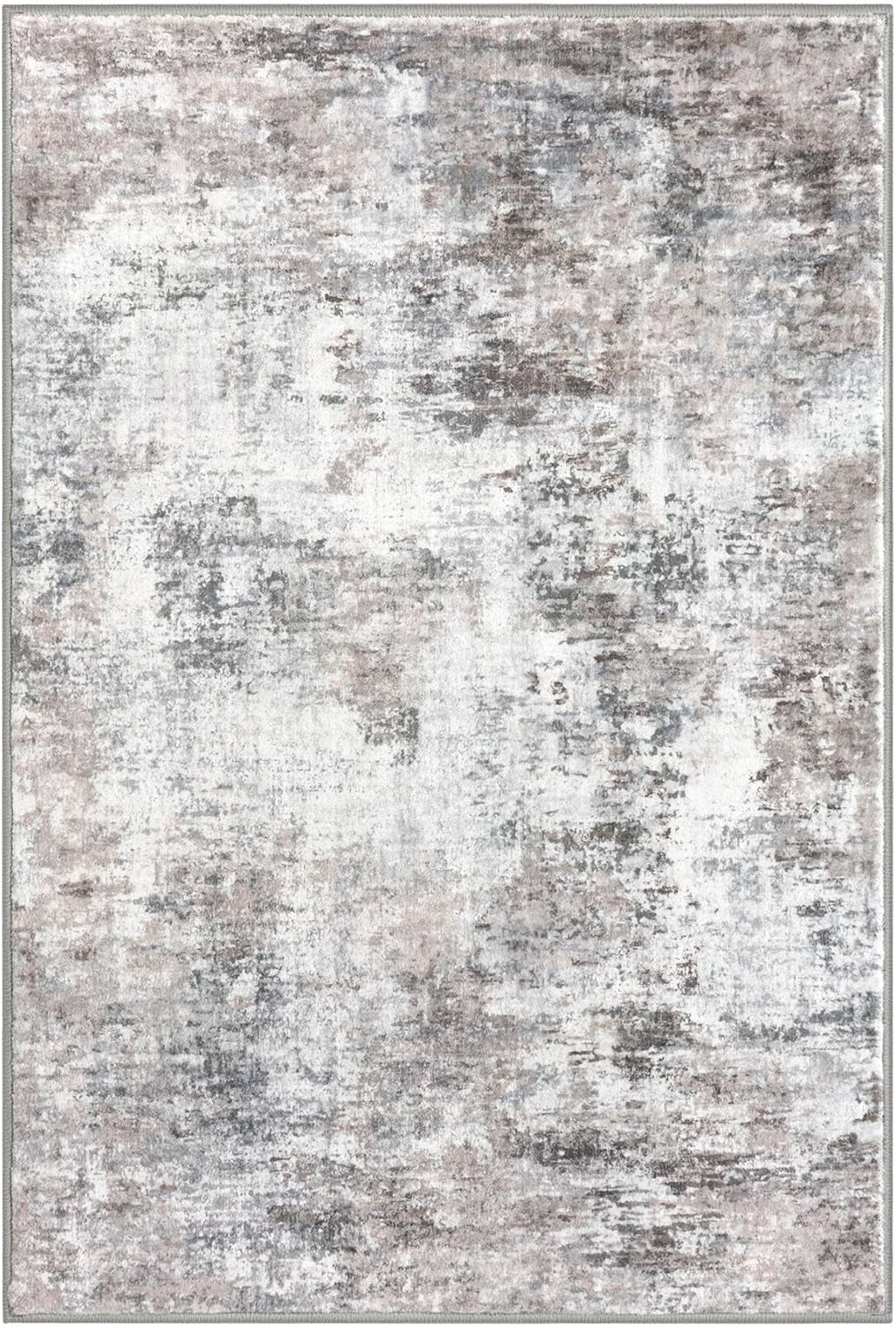 Modern Abstract Entryway Rug Indoor 2X3 Washable Non-Slip Soft Beige Grey Small Area Rug Kitchen Mat Thin Print Faux Wool Floor Carpet for Entrance Bedroom Office