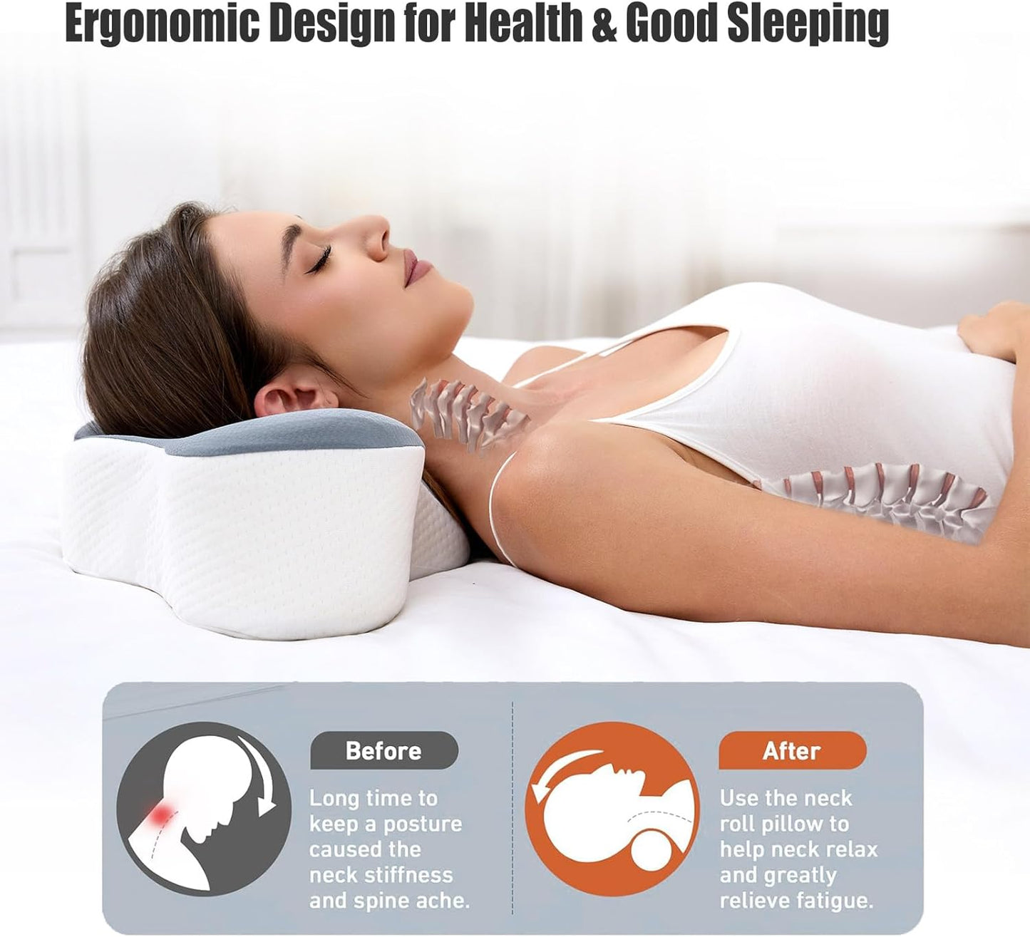Travel Pillow for Sleeping,Cervical Neck Support Pillow for Neck Pain Relief,Lightweight Ergonomic Memory Foam Camping Pillow,Portable Contour Pillows W/Travel Storage Bag,Cooling Cover