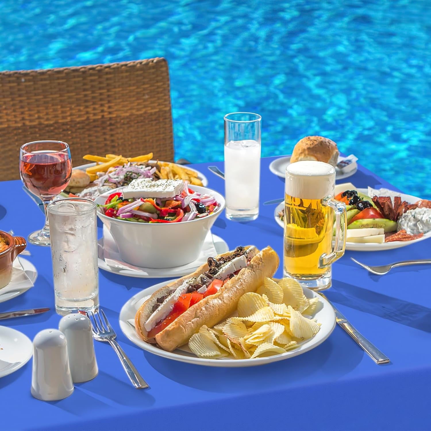 Rectangle Vinyl Tablecloth, Waterproof Spillproof Plastic Flannel Backed Table Cloth, Wipe Clean Table Cover for Dining, Buffet Parties and Camping (Blue, 54" X 78")