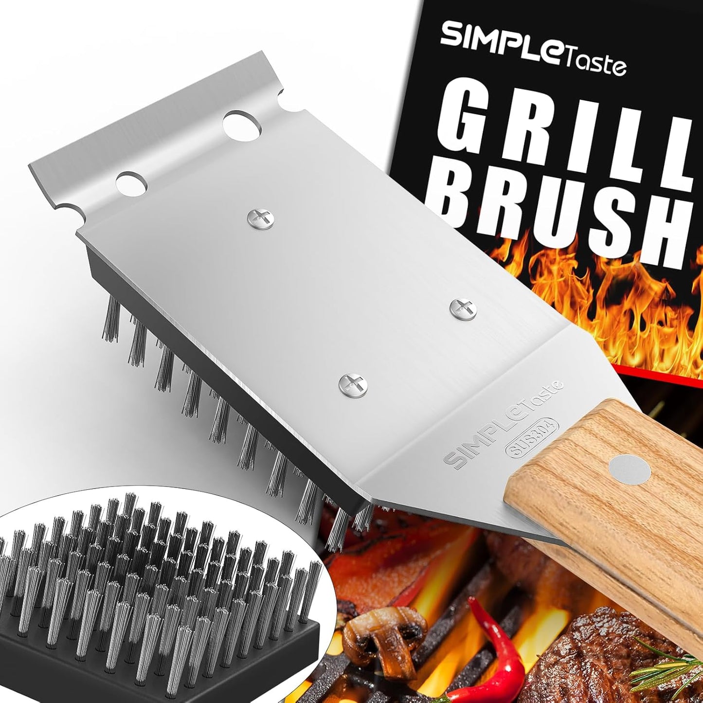 Grill Brush and Scraper, BBQ Grill Cleaning Brush Kit, Safe Wire Scrubber, Universal Fit BBQ Cleaner Accessories for All Grates