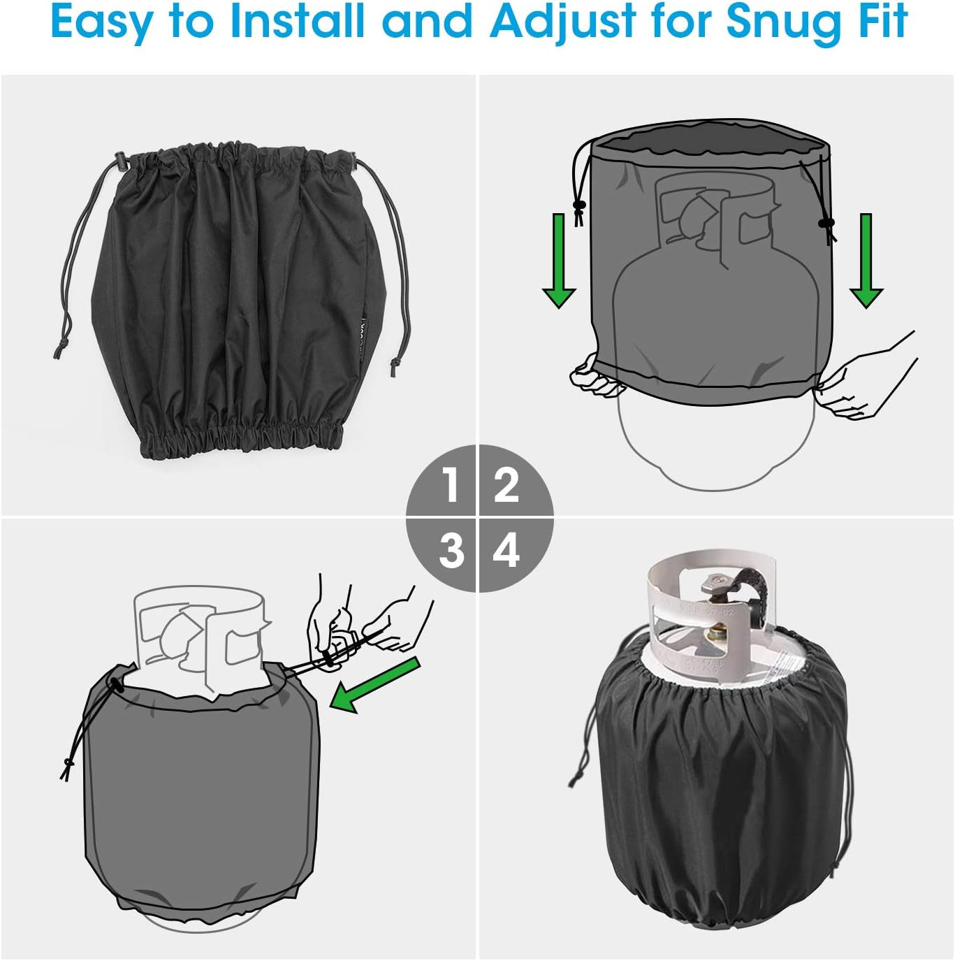 Propane Tank Cover 20Lb, Outdoor Heavy Duty Waterproof Gas Tank Cylinder Cover with Adjustable Drawstrings, Dress up Your Gas Grill, Fits Standard 20Lb Cylinder, Black