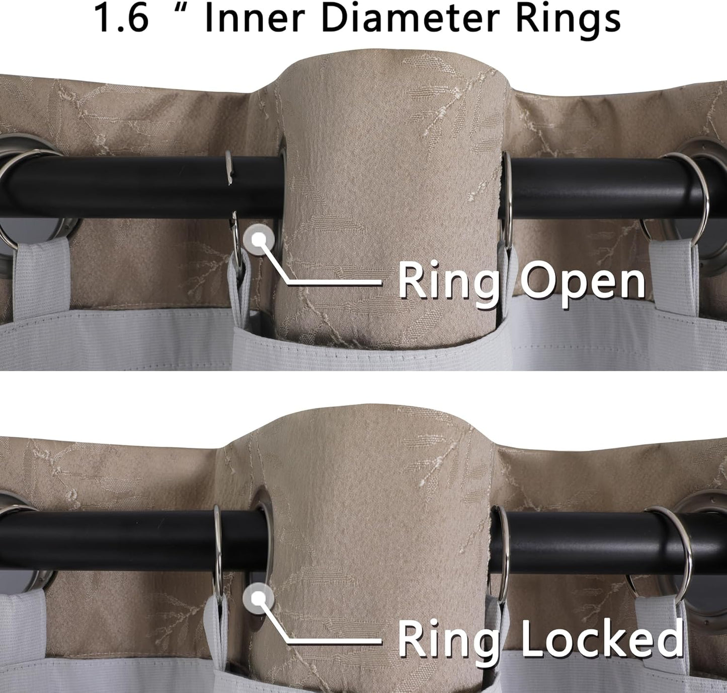 2 Panels 100% Blackout Curtain Liners with 13 Rings, 100% Darkening Blackout Liner for 63 Inch Curtains, Each 40" Wx58 L, 2 Liners per Set with 14 Pieces Rings