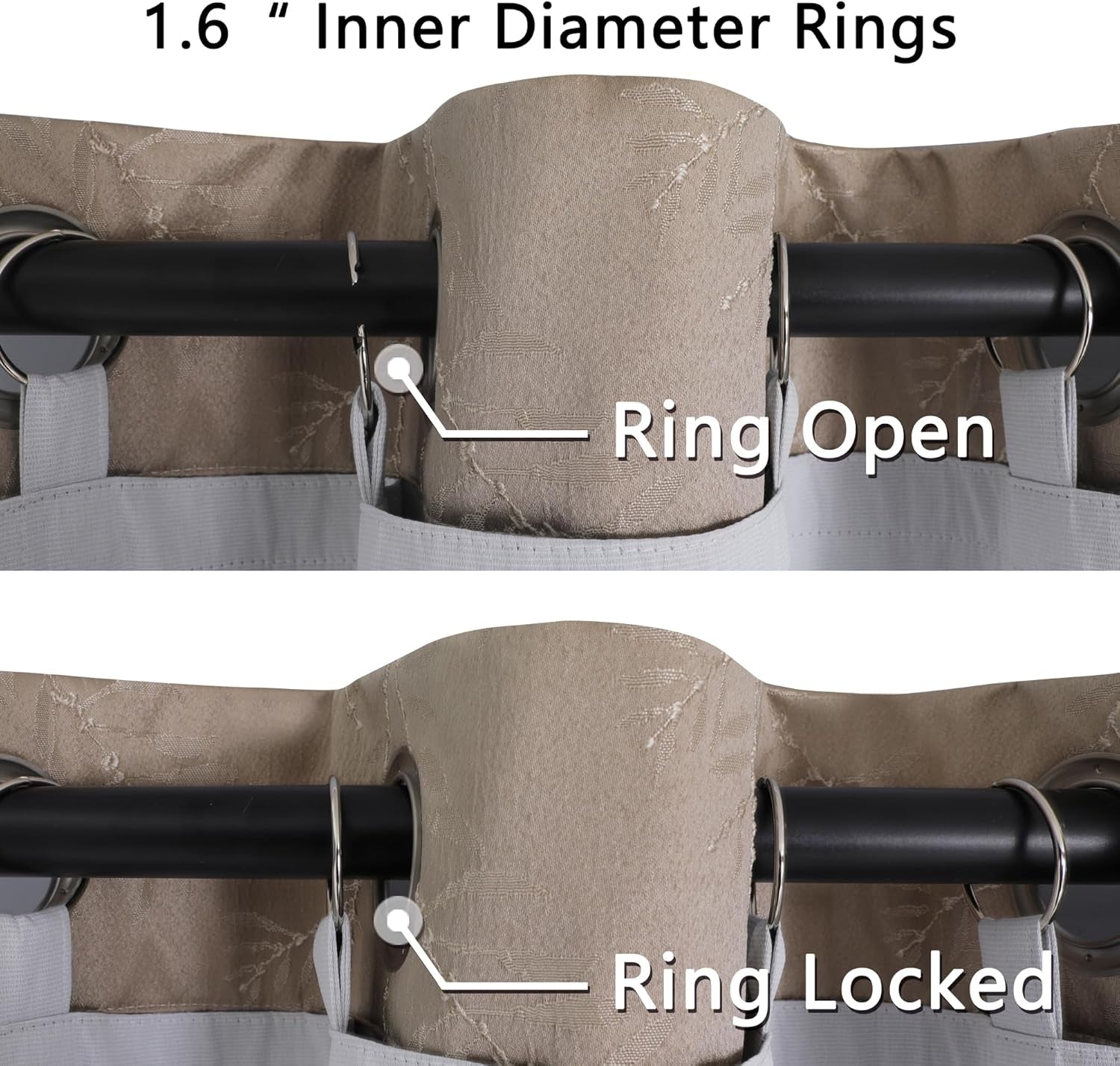 2 Panels 100% Blackout Curtain Liners with 13 Rings, 100% Darkening Blackout Liner for 63 Inch Curtains, Each 40" Wx58 L, 2 Liners per Set with 14 Pieces Rings