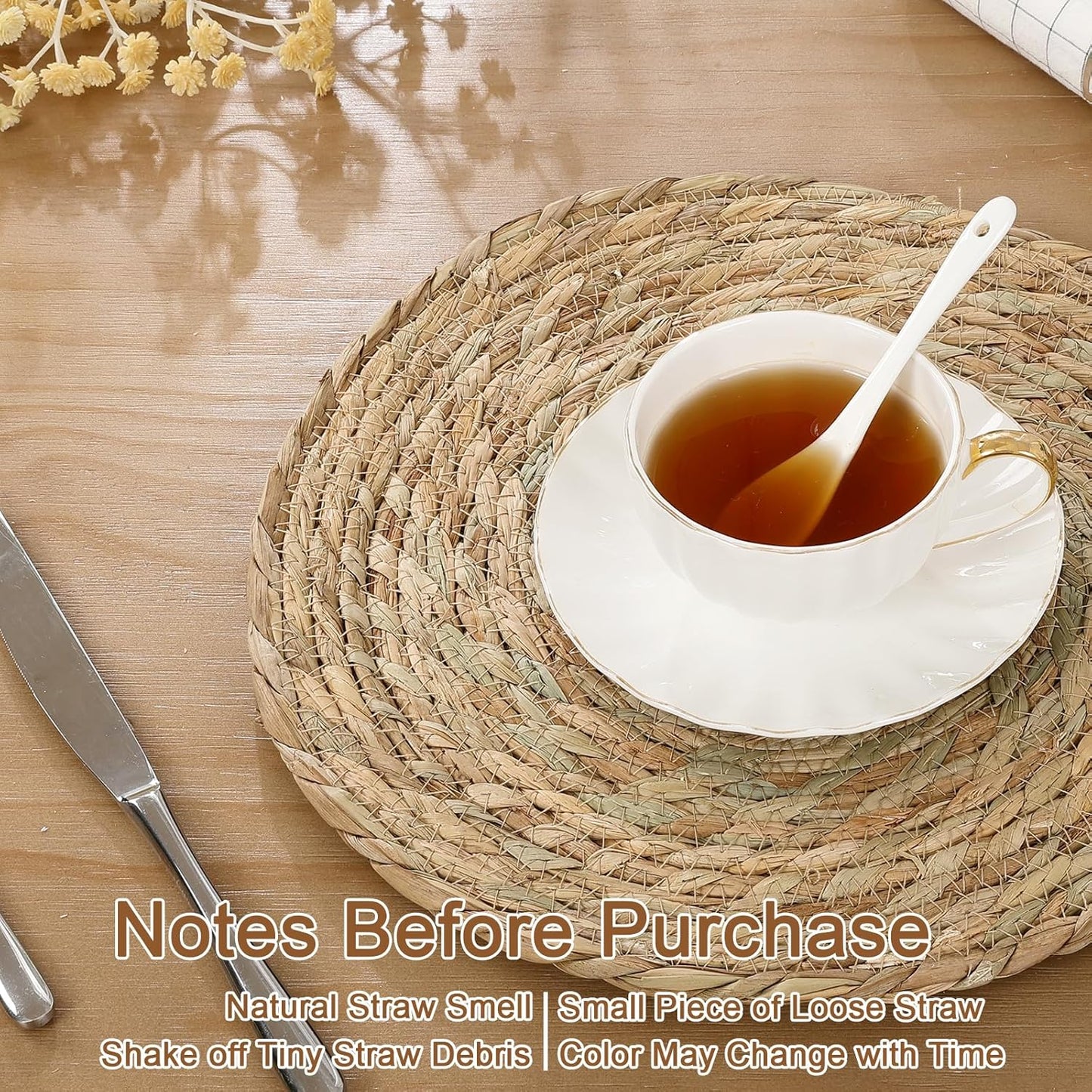 4 Pcs 12 Inch round Woven Placemats, Natural Rattan Braided Place Mats for Dining Table, Wicker Chargers Boho Rustic Farmhouse Heat Resistant Table Mats