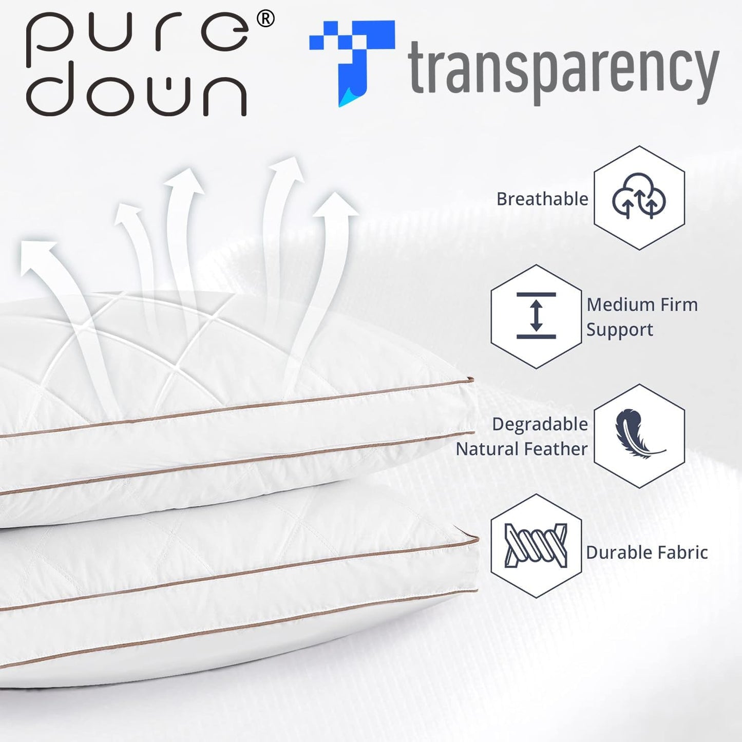 ® Goose Feathers and down Pillow for Sleeping Gusseted Bed Hotel Collection Pillows, King, Set of 2