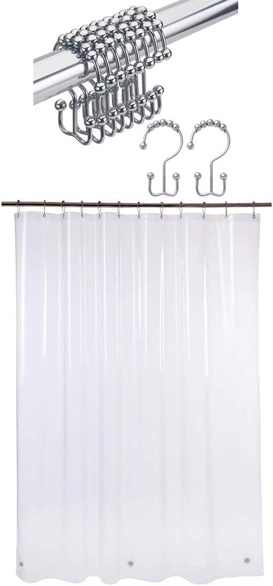 Shower Curtain Hooks Rings and 72 X 84 Inches EVA 5G Bathroom Plastic Shower Curtain