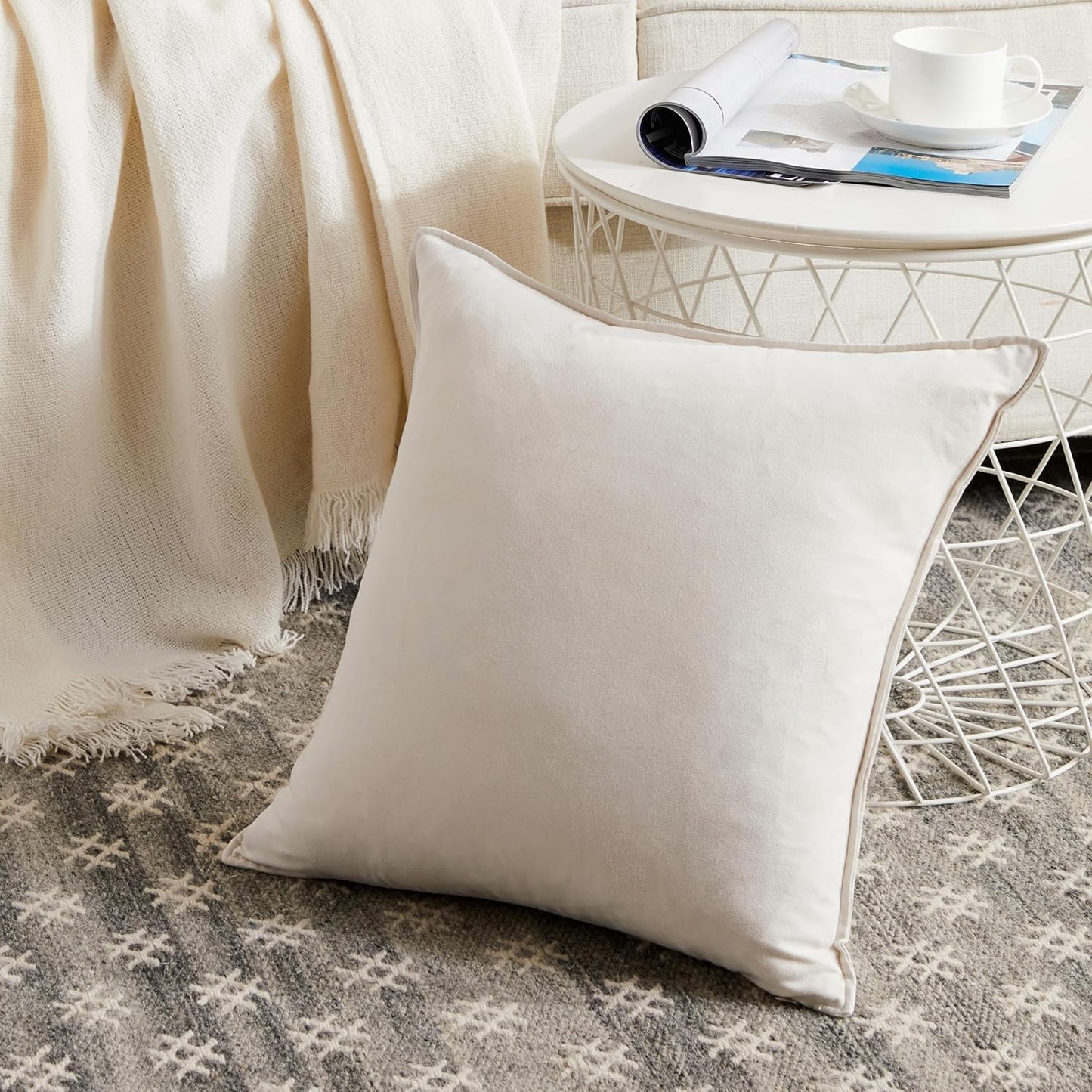 4 Packs Premium Faux Suede Decorative Throw Pillow Covers, Super Soft Square Pillow Case,Solid Cushion Cover for Couch/Sofa/Bedroom (16"X 16",Set of 2, Ivory)