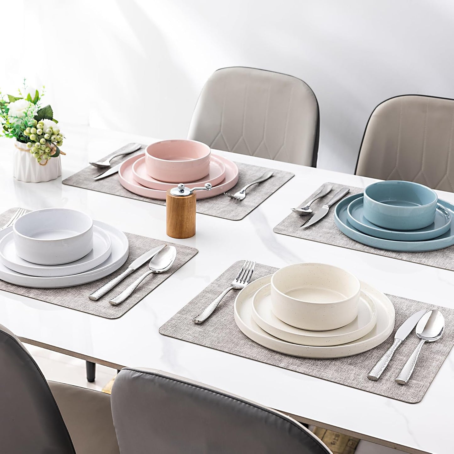 12-Piece Speckled Dinnerware Set for 4, Chip and Scratch Resistant Stoneware Plates and Bowls with Glazed Bottom, Dishwasher and Microwave Safe, Multi-Color