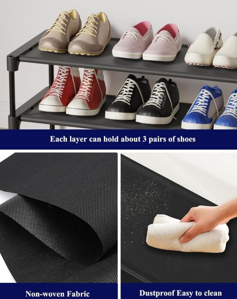 Shoe Rack - Non-Woven Shoe Rack Shelf, Shoe Organizer for Closet, Entryway, Garage & Corridor, Stackable Shoe Shelves, 27.5" Wide - 2 Tier, Black