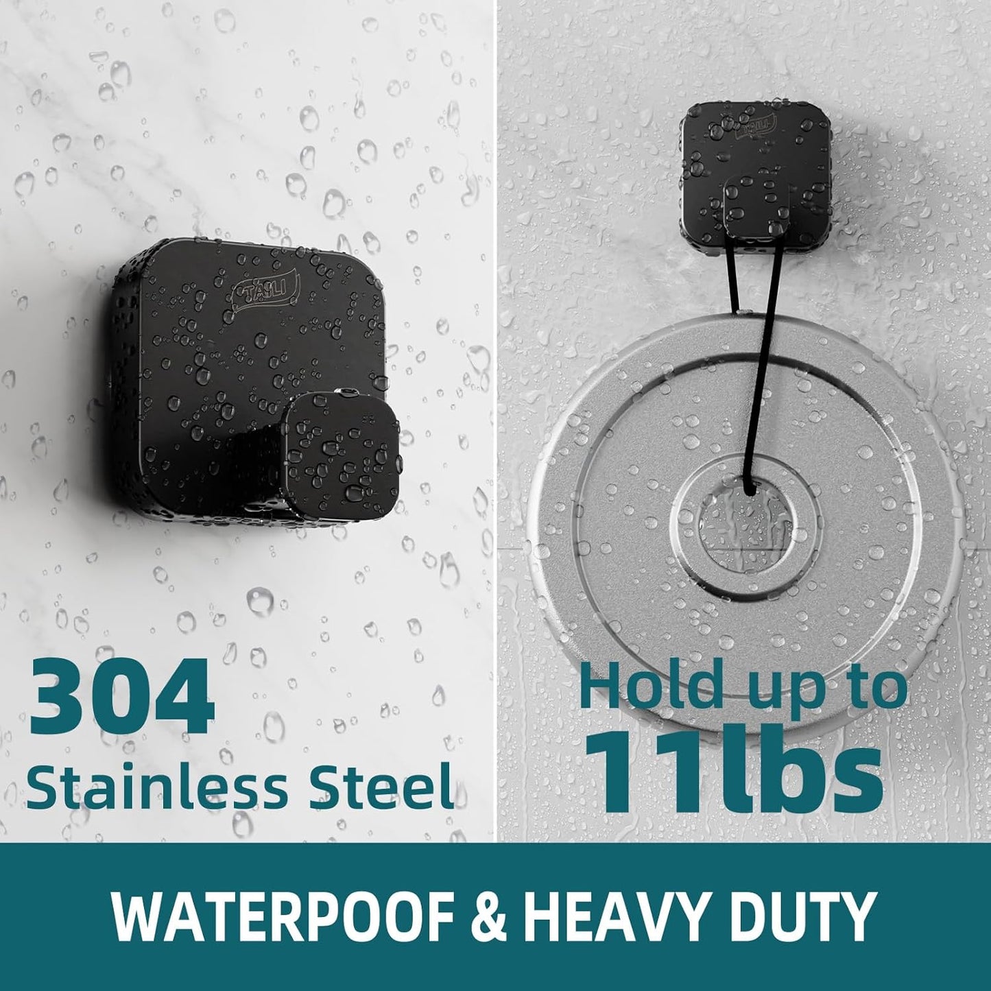 Stylish 304 Stainless Steel Bathroom Suction Hooks for Towel, Bathrobe, Loofah, No Damage Hanging Glass Shower Wall Hooks, Removable Patented Strong Suction Cup Holders, Hold up to 11 Lbs, Black