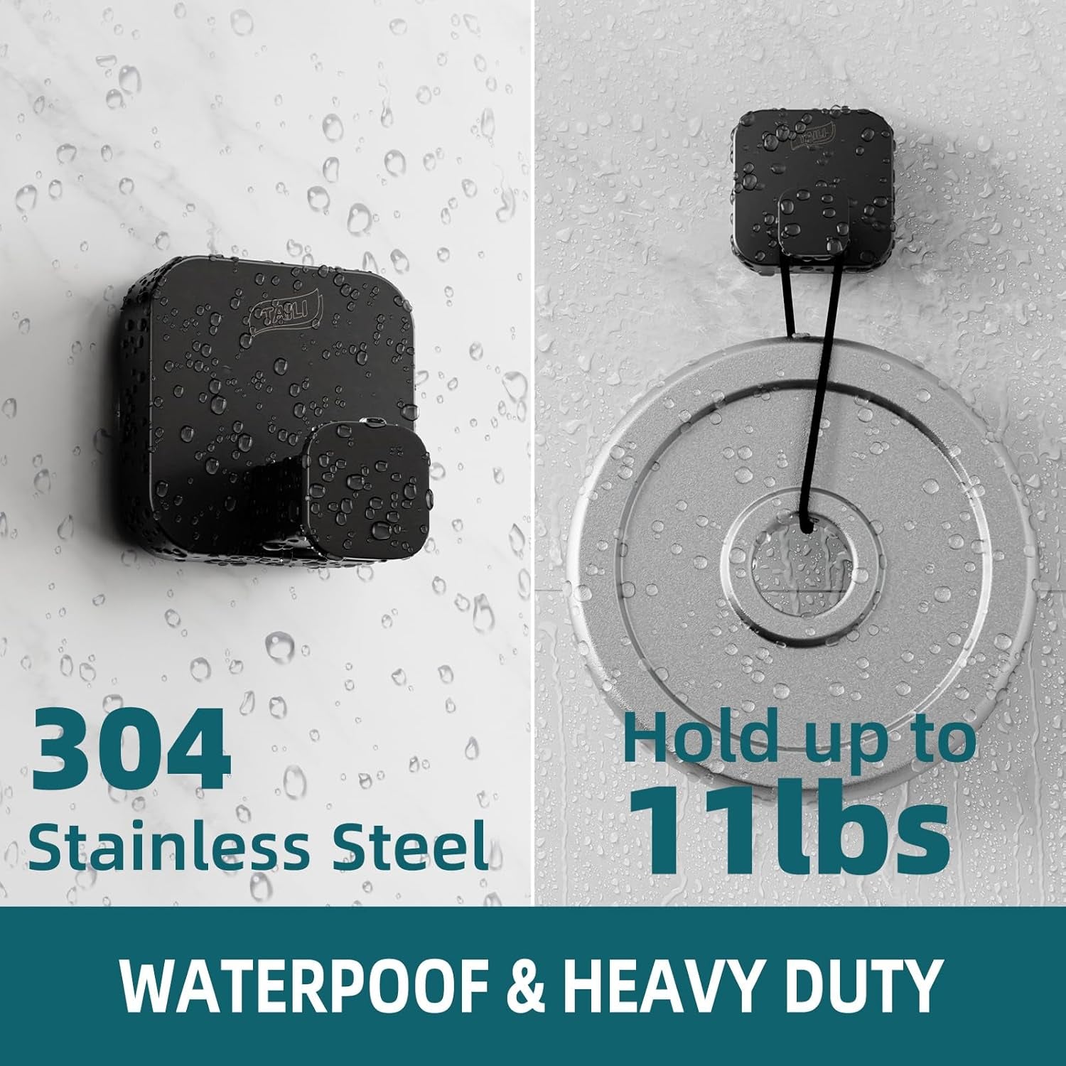 Stylish 304 Stainless Steel Bathroom Suction Hooks for Towel, Bathrobe, Loofah, No Damage Hanging Glass Shower Wall Hooks, Removable Patented Strong Suction Cup Holders, Hold up to 11 Lbs, Black