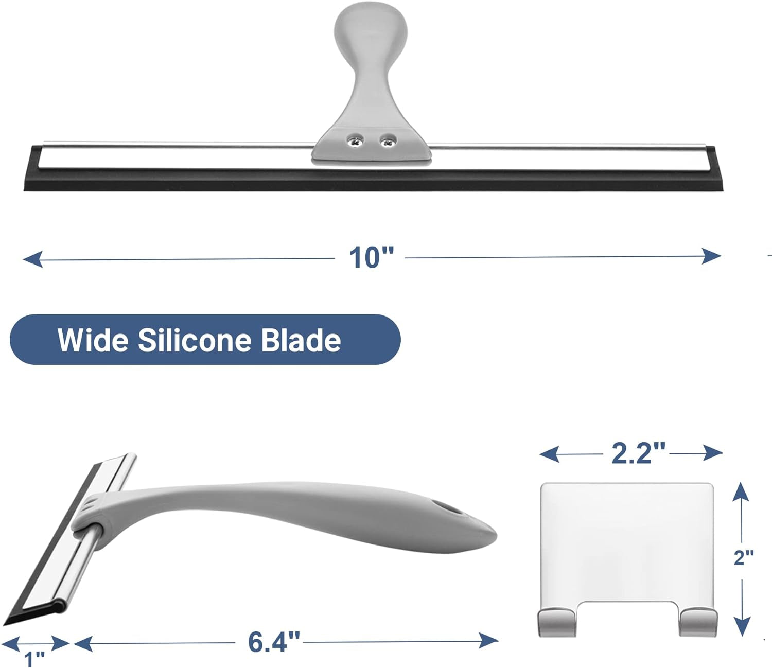 Squeegee for Shower Glass Door, All-Purpose Squeegee with Hook for Shower Doors, Windows, Mirrors, Tiles and Car Glass, 10 Inches