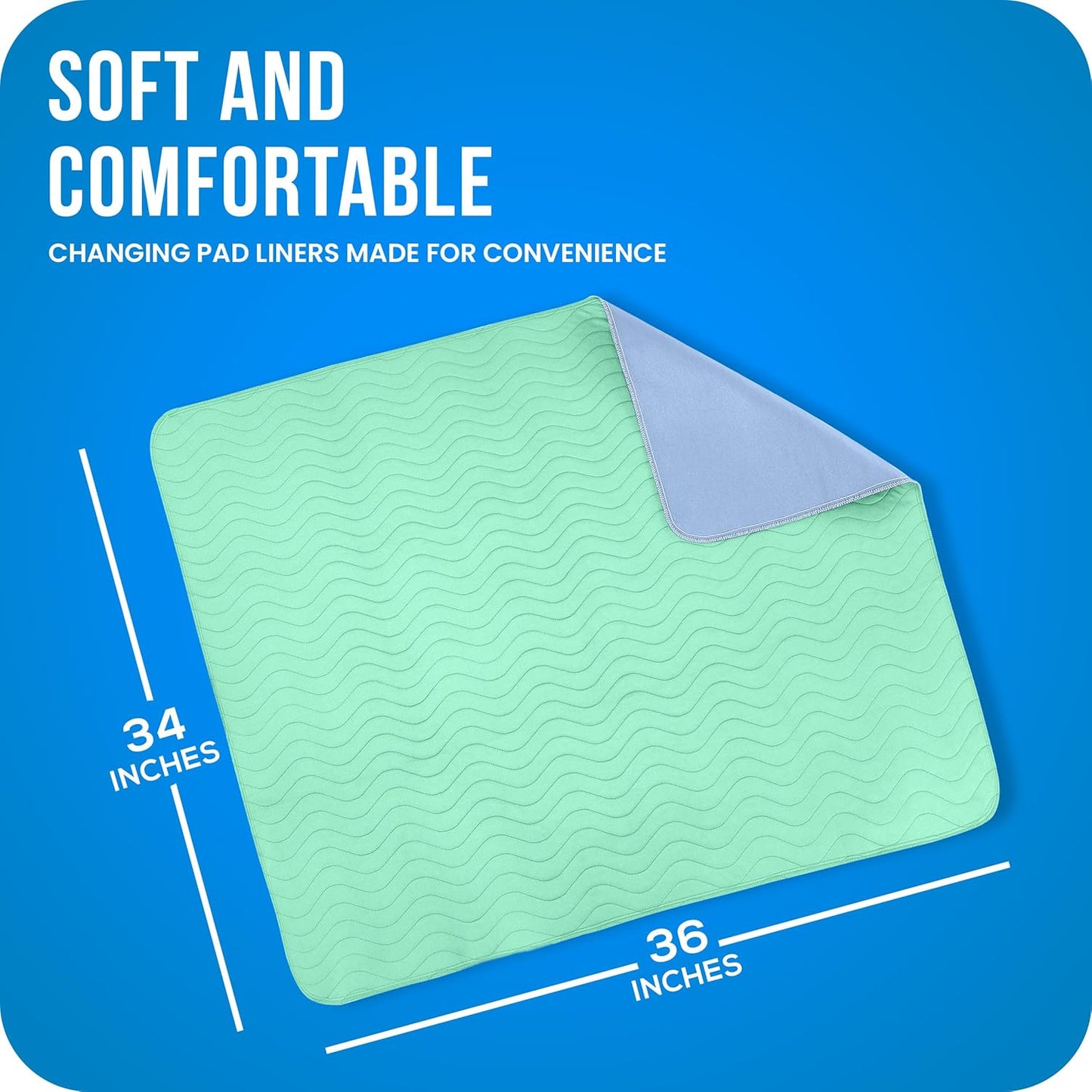 Washable Pee Pads for Dogs 34" X 36" (Pack of 4), Waterproof Incontinence Bed Pads for Adults, Elderly and Kids, Heavy Absorbency Pet Training Pads for Sofa and Couch (Green, Blue)