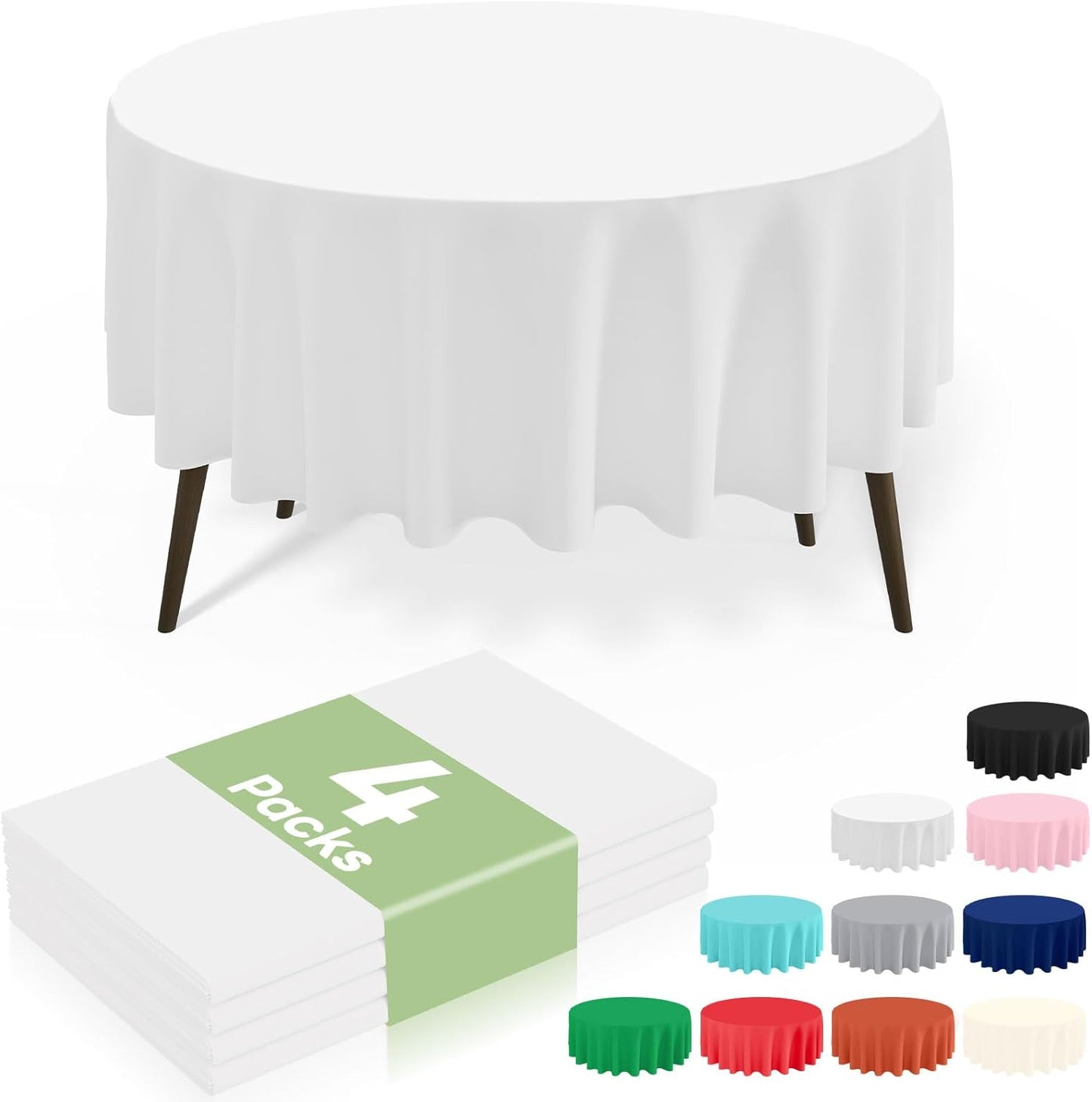 4 Packs Disposable Plastic Table Cloth, 84" round Waterproof Tablecloth, Leakproof & Sturdy Decorative Table Covers for Picnic, Party and Outdoor, White