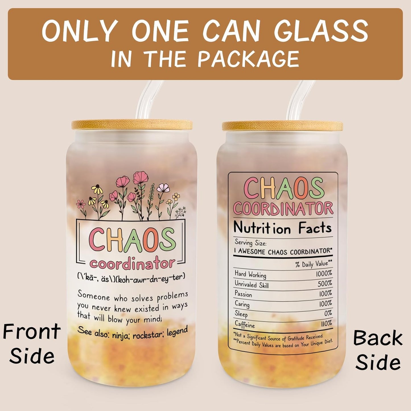 Thank You Gifts for Chaos Coordinator, Boss Lady Gifts for Women, Teacher Appreciation Gifts, Inspiration Work Gifts for Coworkers, Employees, Manager, Nurse on Birthday Christmas - 18 Oz Can Glass