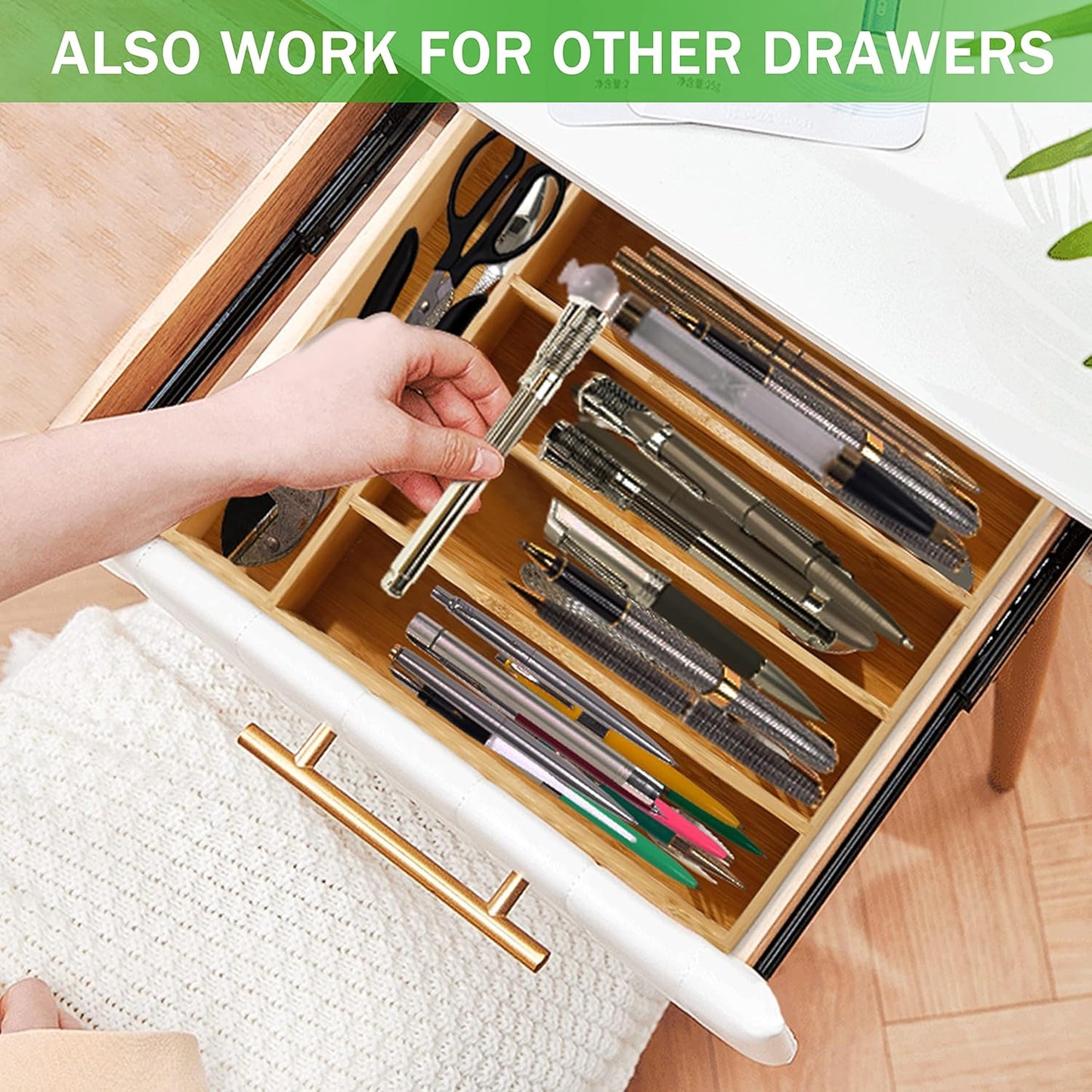 Silverware Organizer 10 in Utensil Organizer Silverware Tray for Drawer Cutlery Flatware Organizer for Kitchen Bamboo Wood