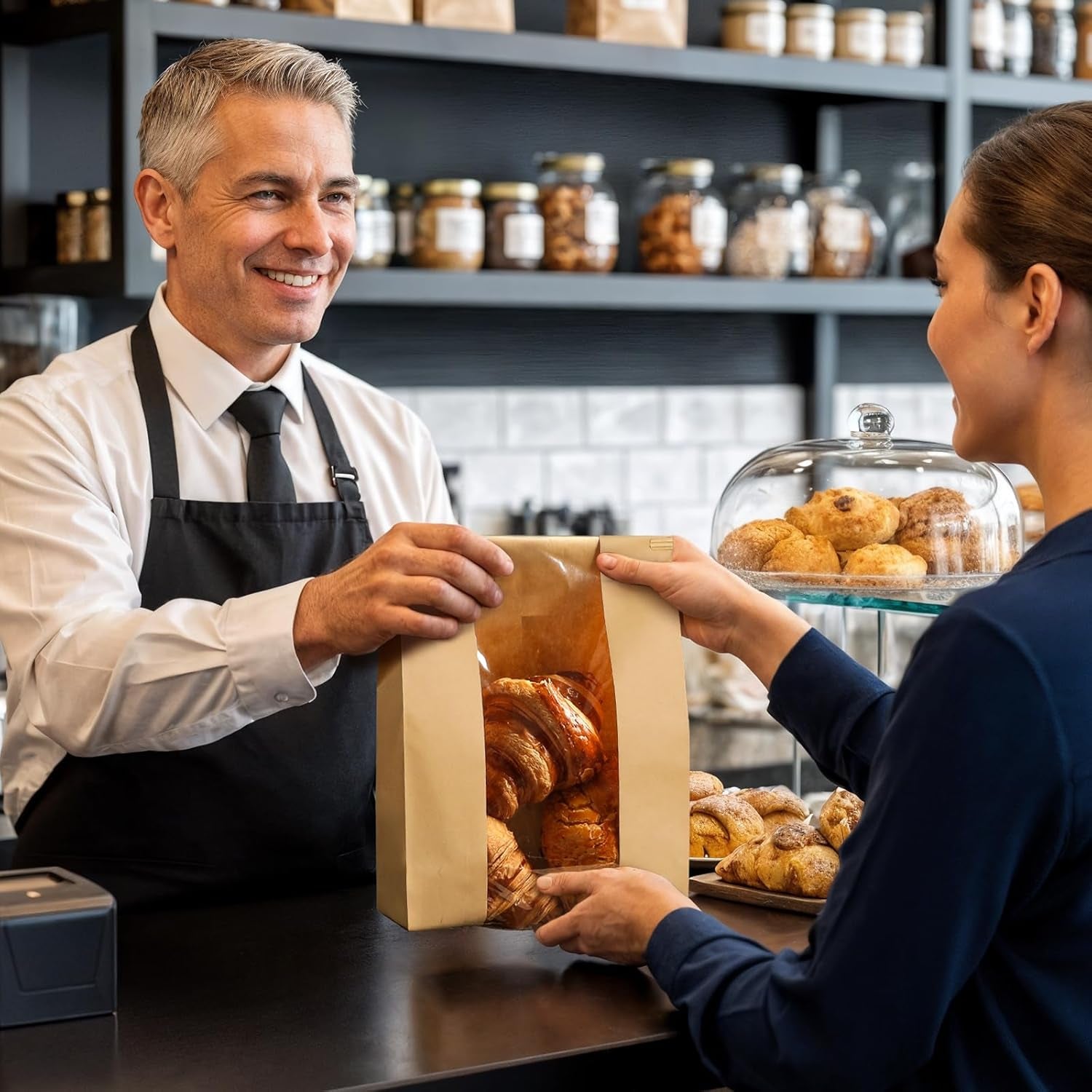 100 Pack Paper Bread Bags with Tin Tie Lock & Clear Window - Large Bakery Bags for Homemade Sourdough Bread, Cookies, Snacks Storage 14"X8.3"X3.5" Includes Seal Stickers