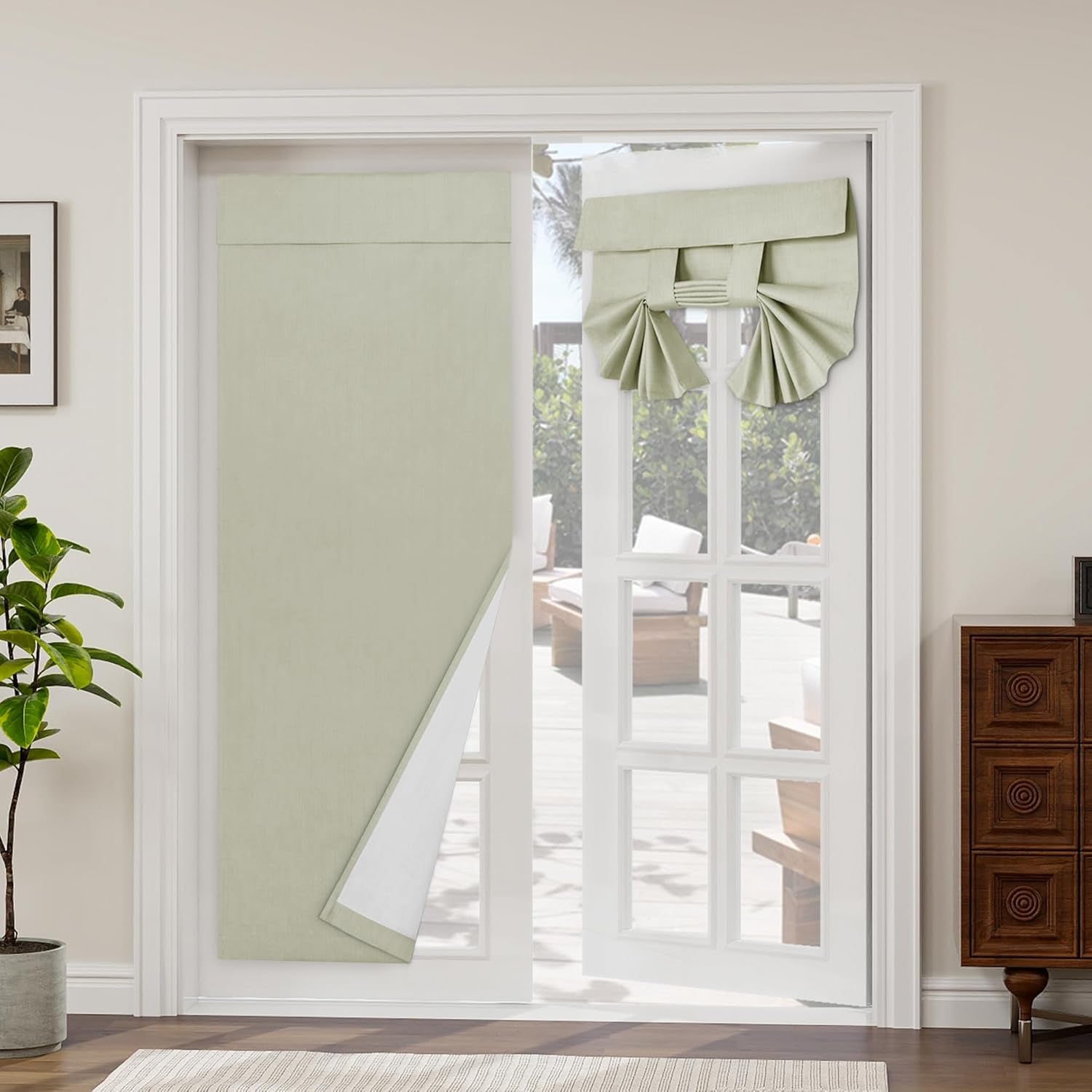 100% Blackout Door Curtains, Linen Look French Door Blind Window Covering, Thermal Insulated Privacy Tie up Front Door Curtains for Glass Door, 1 Panel, 26X68 Inch, Light Gray